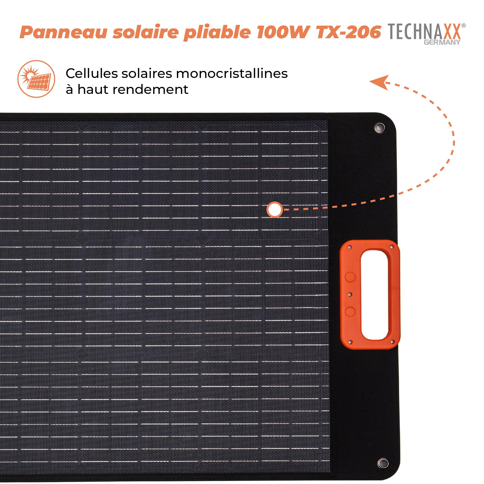 Technaxx Panneau solaire pliable 100W TX-206 chargeur solaire monocristallin portable pour toutes les stations électriques courantes avec sorties USB-A/USB-C/XT60/DC7909/MC4/Anderson