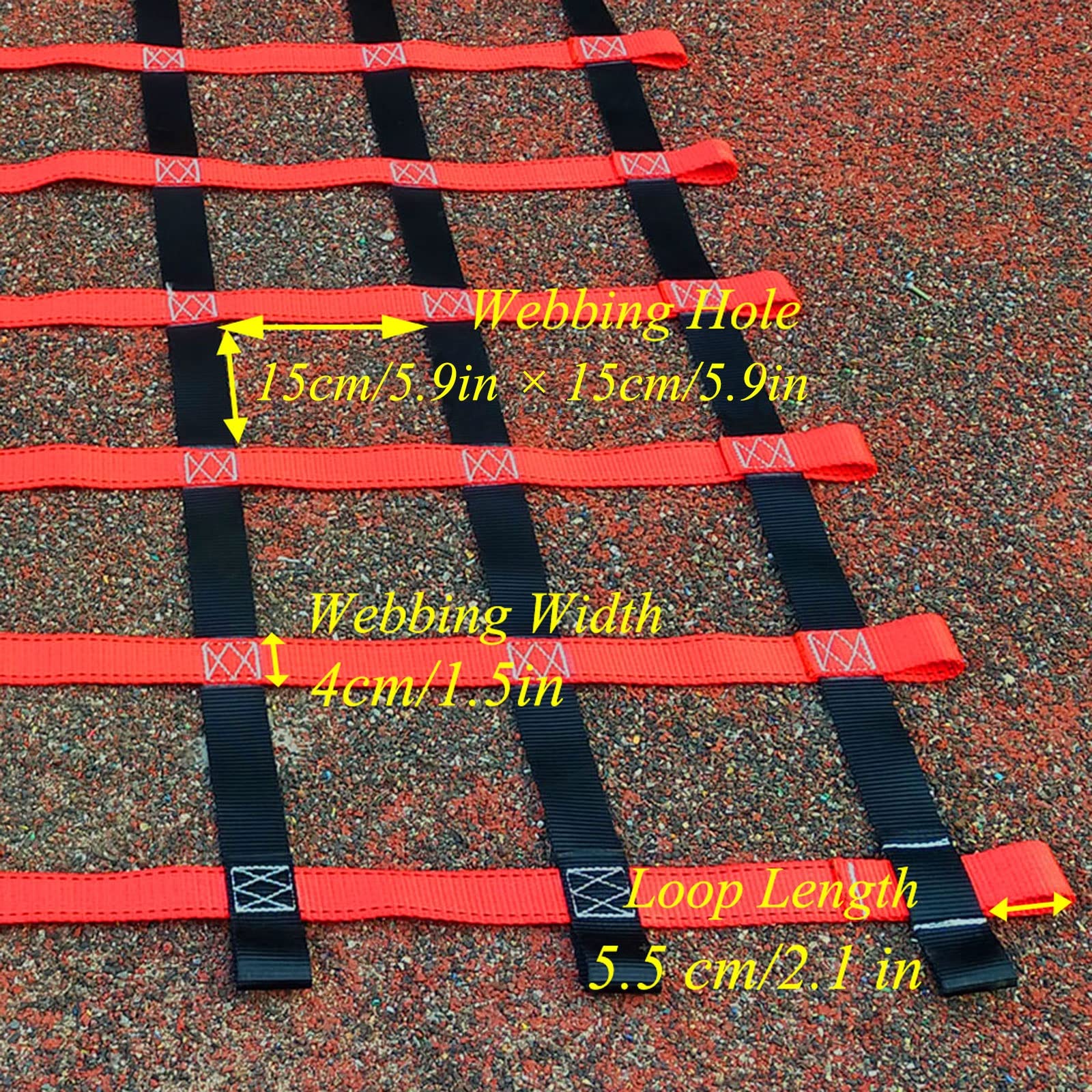 DREAMOSA Red Polyester Climbing Cargo Net, Outdoor Playground Swing, Kids Ninja Obstacle Course, Heavy Duty Hammock Nets, 4x8ft/1.2x2.4m, Compatible with Trucks