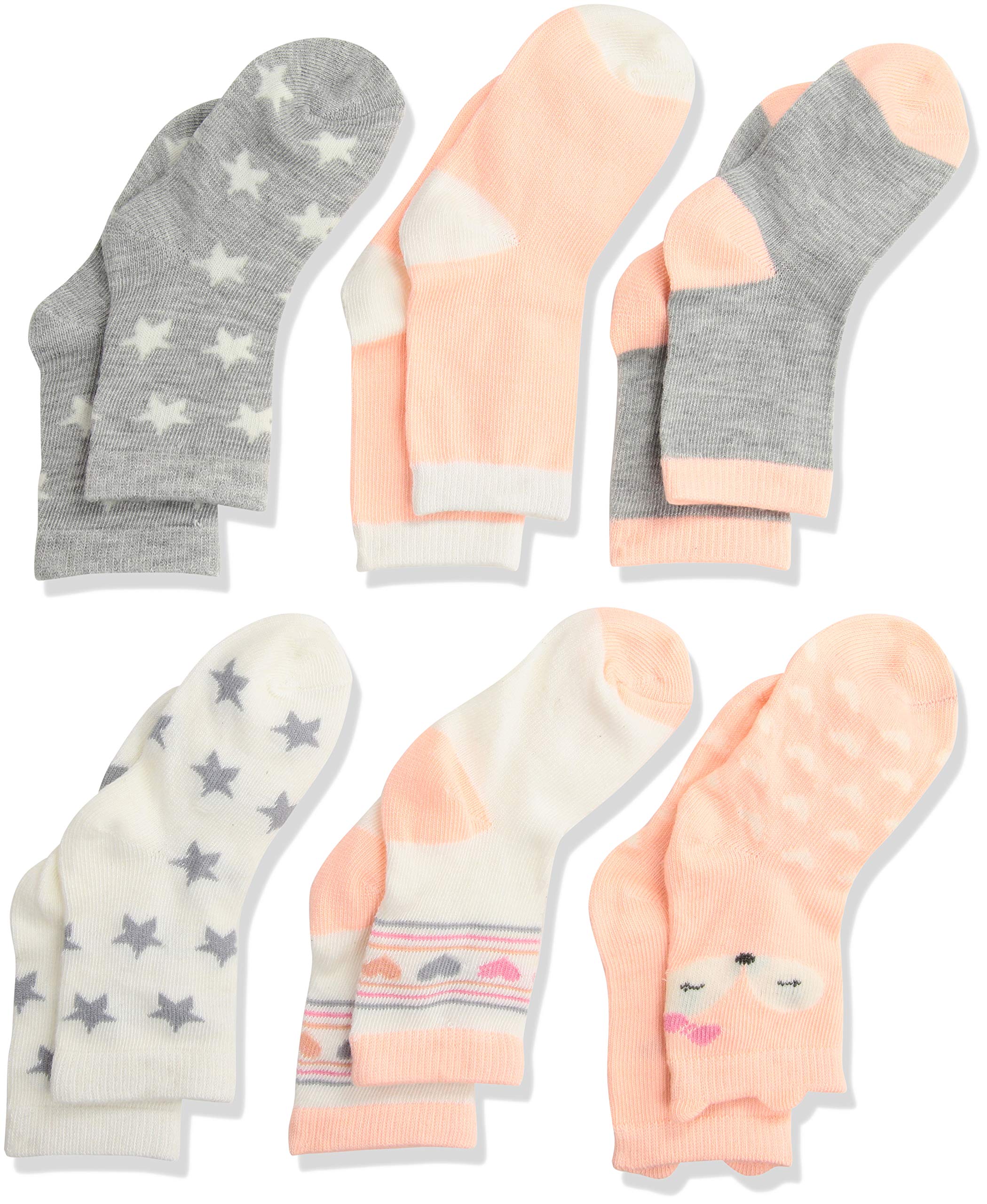 Rene Rofe Baby Kids' Toddler Newborn and Infant 6 Pack Socks, Coral, 2-4