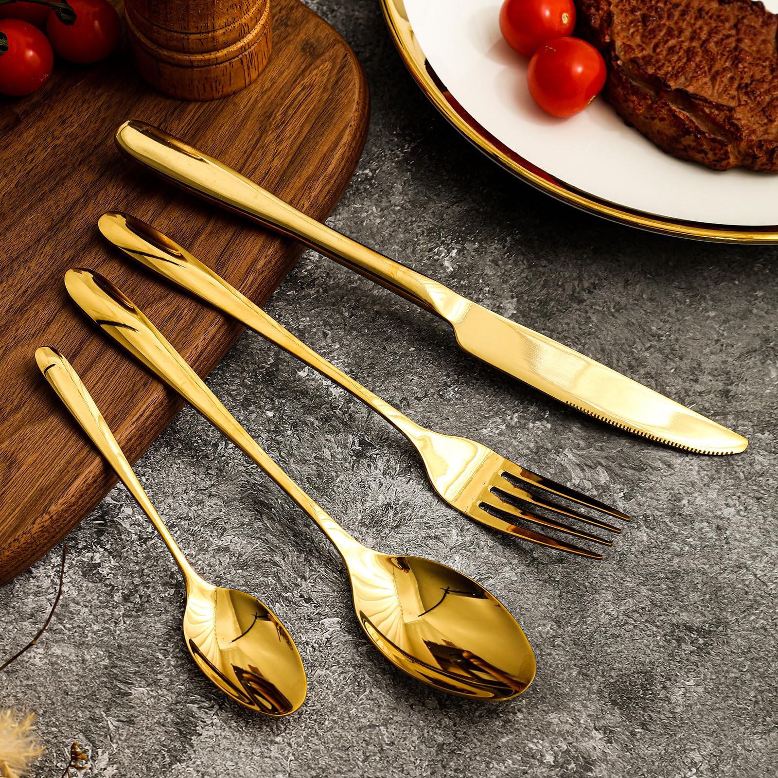 Set Posate KASANOVA 24 Pezzi Acciaio Inox - Forchetta, Coltello, Cucchiaino, Cucchiaio, Design Moderno - Foto 2