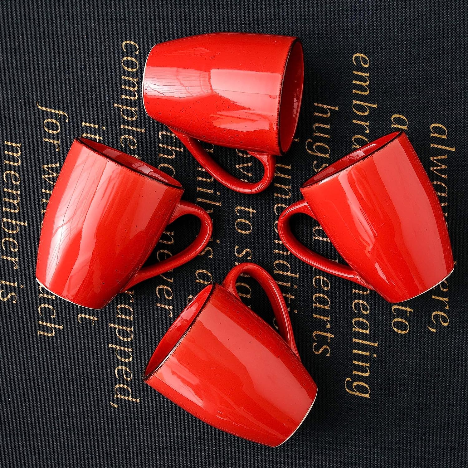 Prezenty Kubek ceramiczny Navia Zestaw 4 kubków do kawy z tropikalną herbatą, kamionka, bardzo duża kawa, herbata, gorące kakao Kubki do kawy, nowoczesne ceramiczne kubki do picia, czerwony, 350 ml/12