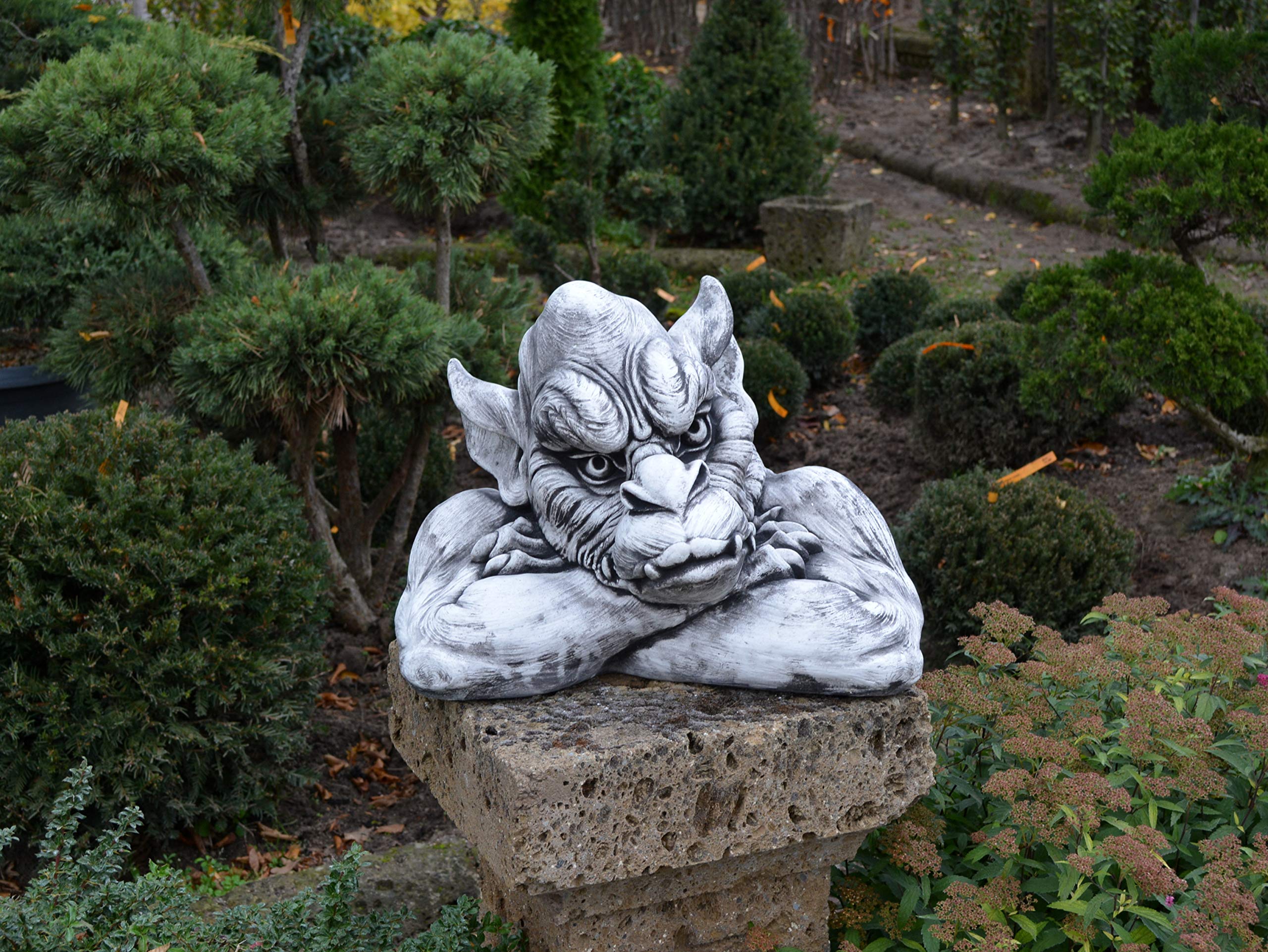 gartendekoparadies.de Gargoyle Büste, Steinfigur, H. 33 cm, 31 kg, Grau, frostsicher aus Steinguss für Außenbereich