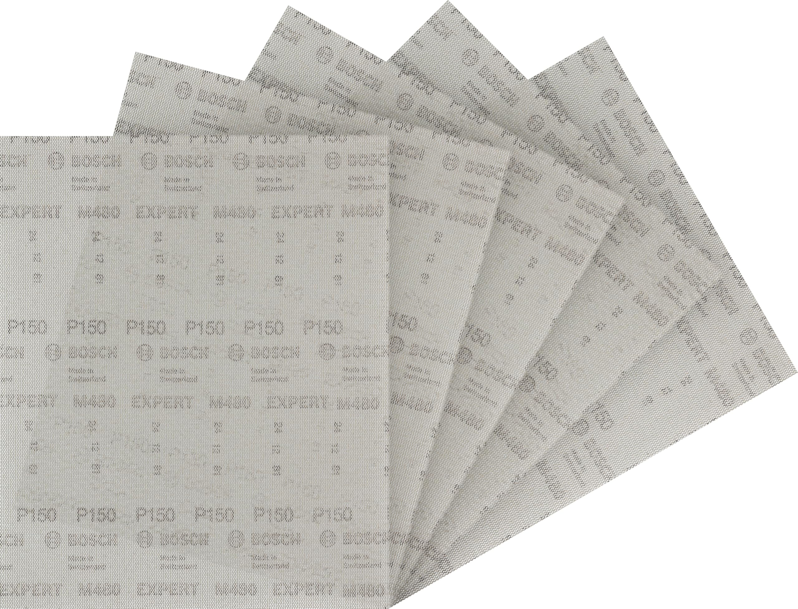 Bosch 5x EXPERT M480 Schleifnetz (für Farbe auf Holz, Ø 230x280 mm, Körnung 150, Professional Zubehör Schwingschleifer)