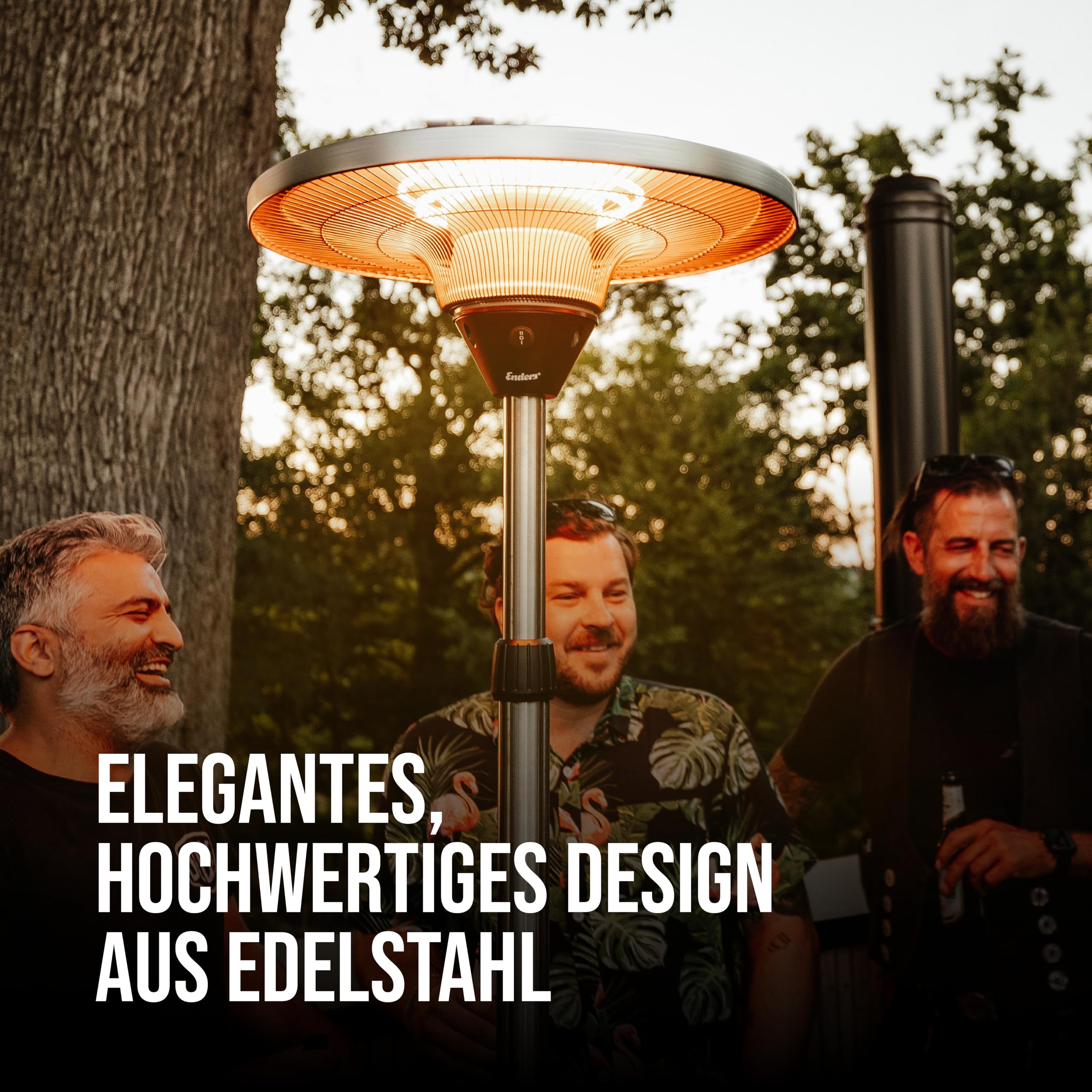 Enders Terrassenheize Oron, Elektro Standstrahler, Heizpilz, Terrasse und Balkon, höhenverstellbar, 2 Leistungseinstellungen, 1.000 - 2.000 Watt, Infrarot-Strahlungswärme, inkl. Kippsicherung #49076