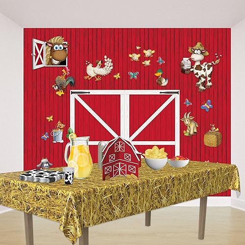 Miniatura 5 de Beistle Centros de mesa de granero rojo 3D, 10 pulgadas de alto, juego de 3 suministros para fiestas de granja, decoraciones de mesa occidental,