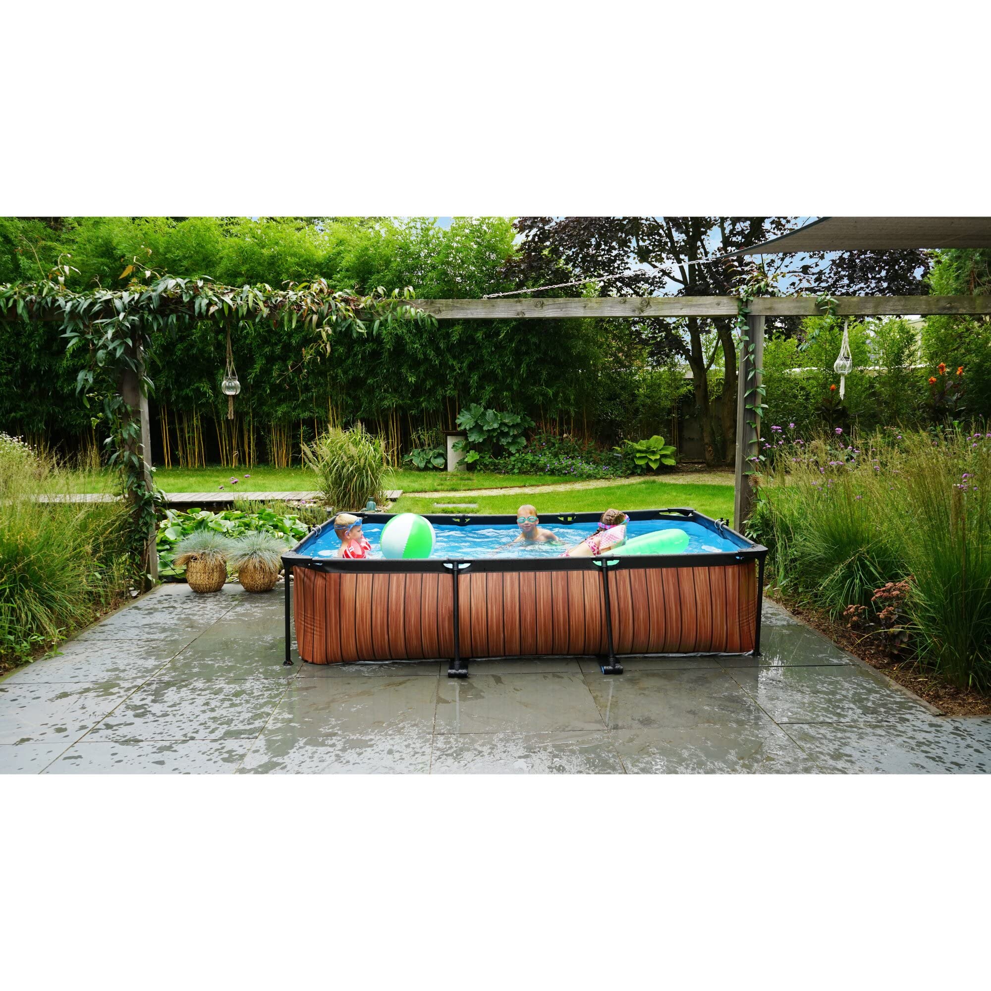 EXIT Toys Aufstellpool Rechteckig 300 x 200 x 65 cm mit Filterpumpe Garten Rahmenpool Stone Grau