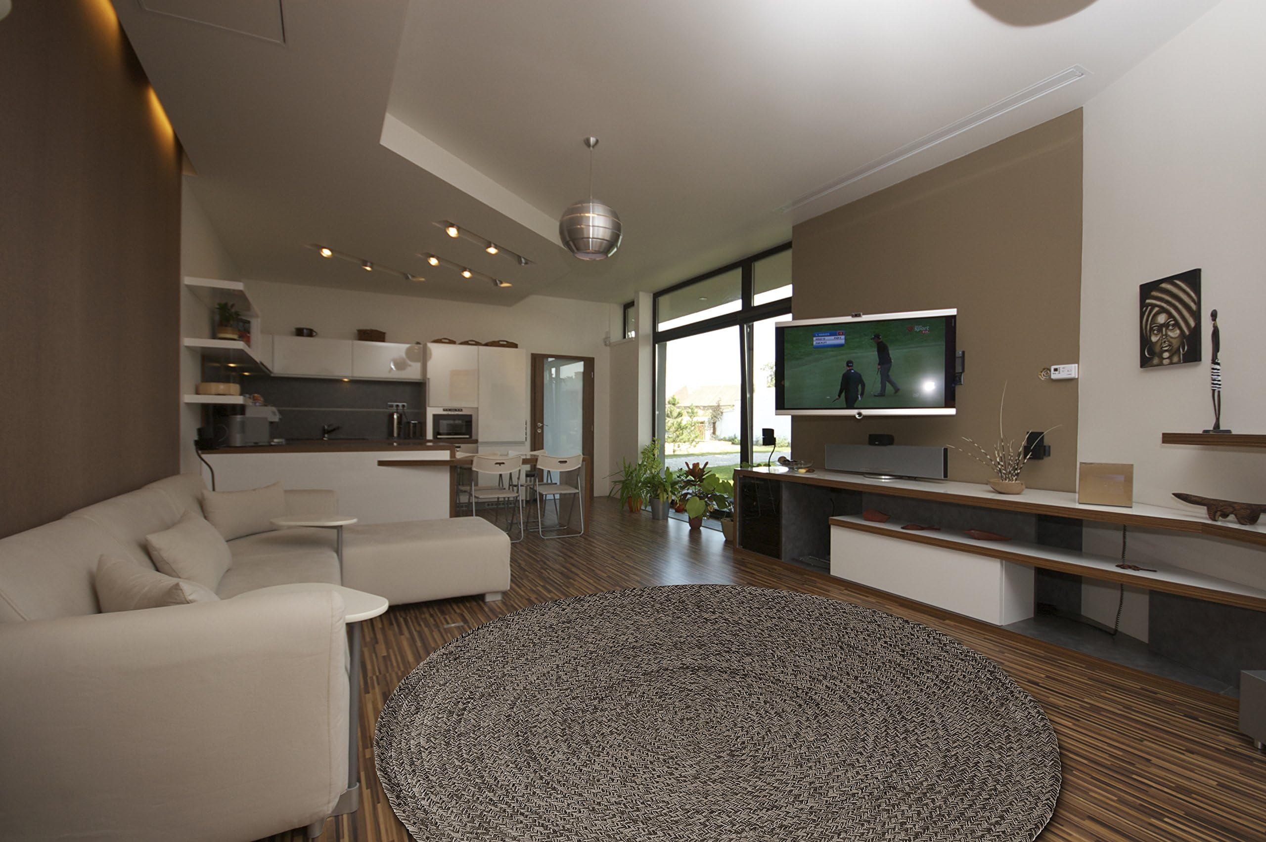 Aztocratic Contemporary Reversible Indoor Area Rug, Kid Friendly Circular Cotton Braided Handmade from Recycled Yarn, Eco Friendly, Sustainable Product Unique for Home Decor. 90cms Round, Dark Grey