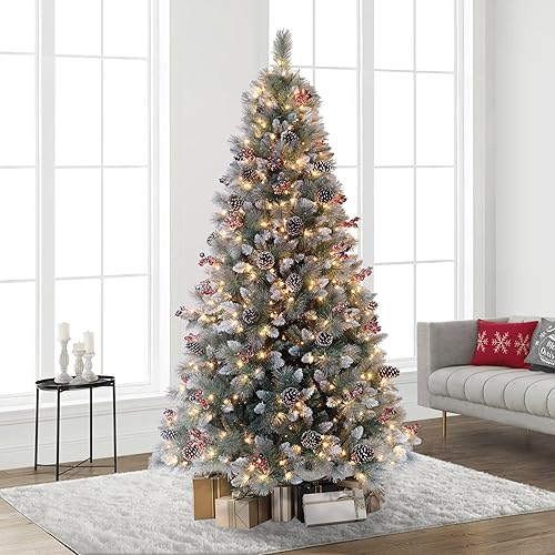 Vista 3 de Puleo International 7.5 Foot Pre-Lit Sterling Pine Artificial Christmas Tree with 600 Clear Lights