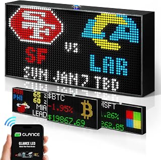 Glance LED Ticker: Customizable 8x4" Sports Scores, Stock Market, Crypto, Weather & News Display for Man Cave - Made in USA