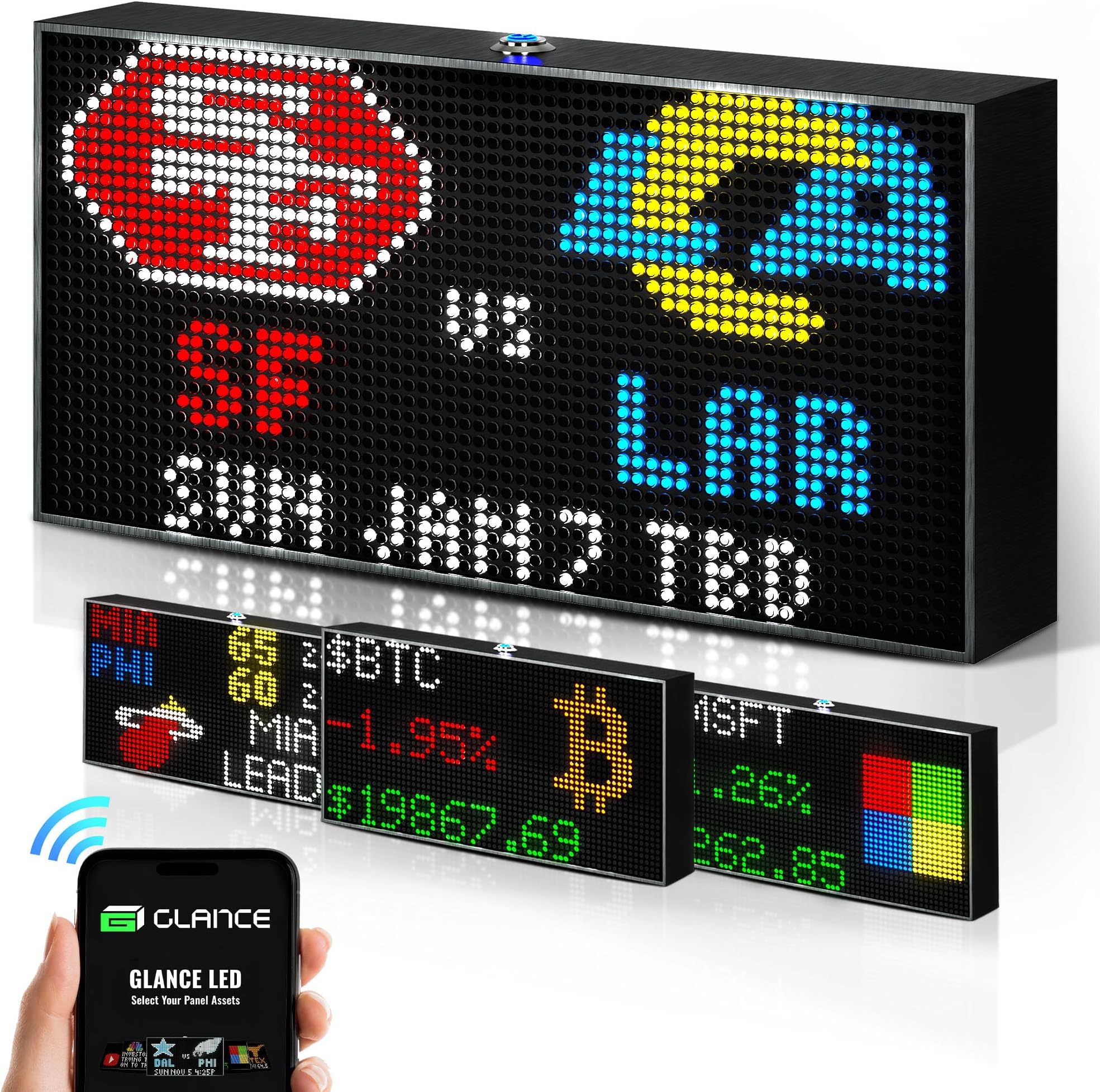 PANELFI Glance LED – Customizable LED Ticker, Sport & Stock Ticker, Retro Display, Smart Clock, Weather, News, Trivia, Custom Messaging. WiFi Enabled.