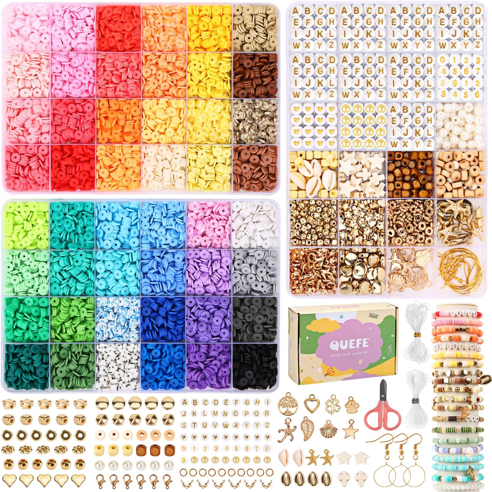 QUEFE48 Colors 11160pcs Bohemian Clay Beads Bracelet Making Kit for Jewelry Making, Polymer Clay Beads for Boho Bracelet Necklace Earrings Making, Craft and Gifts