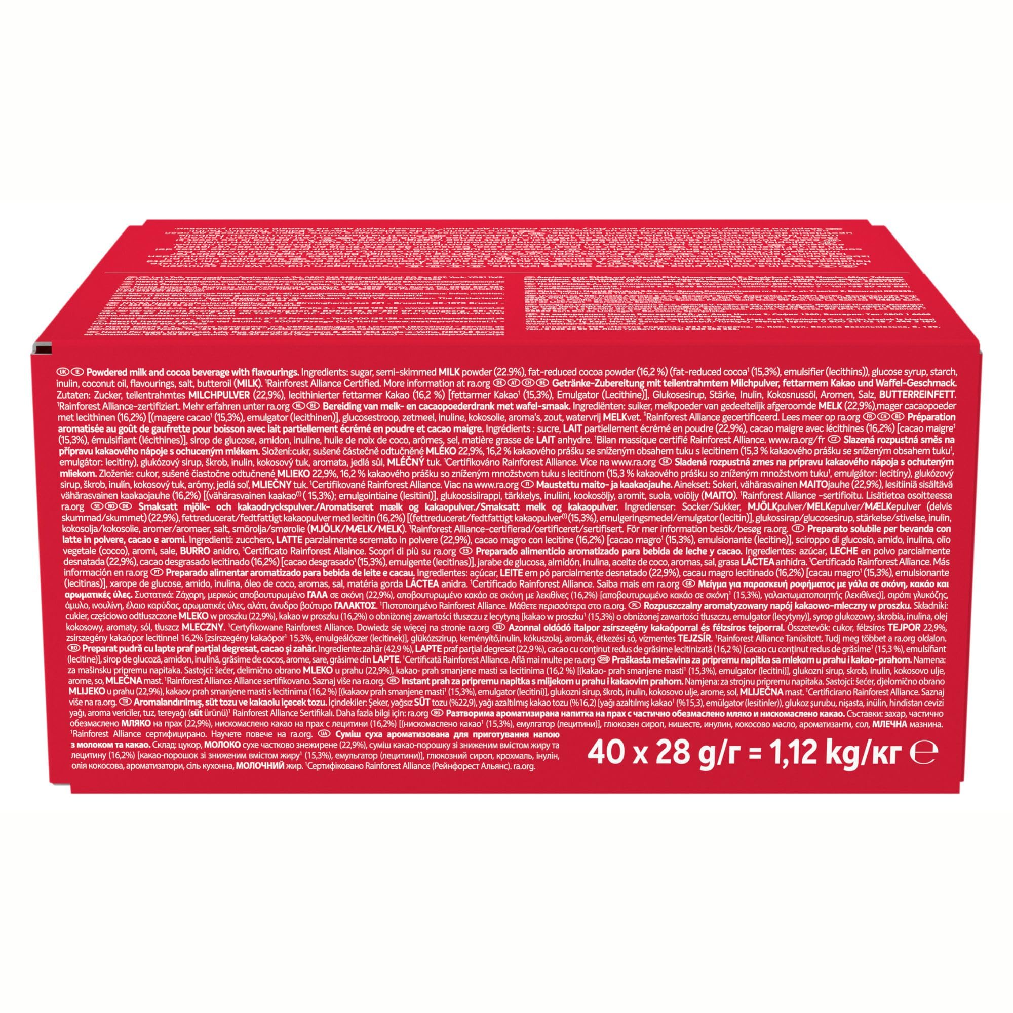 KITKAT Boisson Cacaotée Goût Gaufrettes - 40 Sachets Solubles - Pour Préparer un Chocolat Chaud Instantané - A Mélanger avec de l'Eau - Cacao Certifié Rainforest Alliance - 40 Sticks de 28g