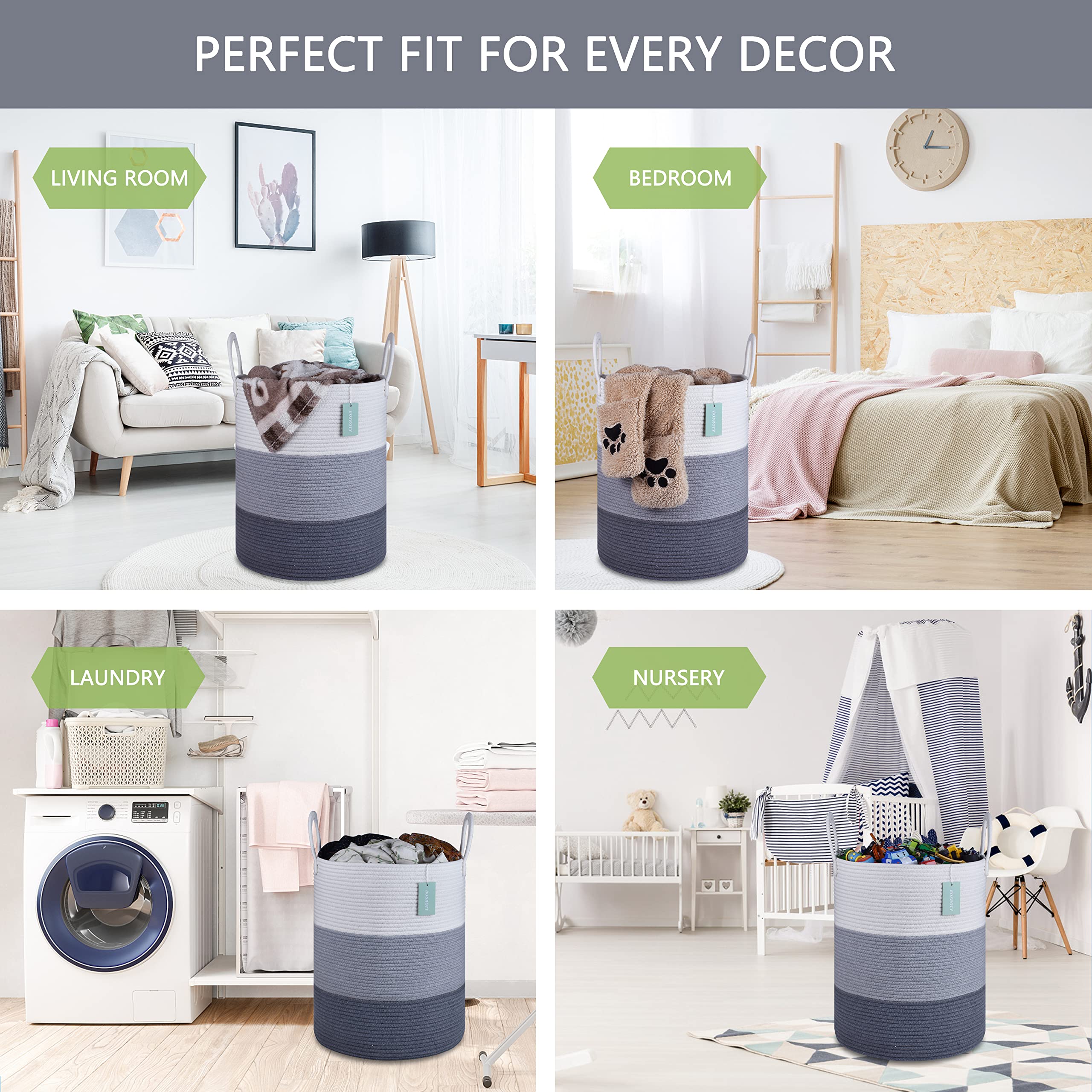 BOSROTY Large Blanket Basket, Tall Laundry Hamper 65L - Image 3