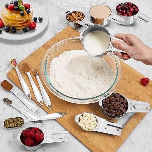 Miniatura 6 de Juego de tazas medidoras de metal de acero inoxidable - Juego de tazas y cucharas medidoras - Juego de tazas y cucharas medidoras de acero