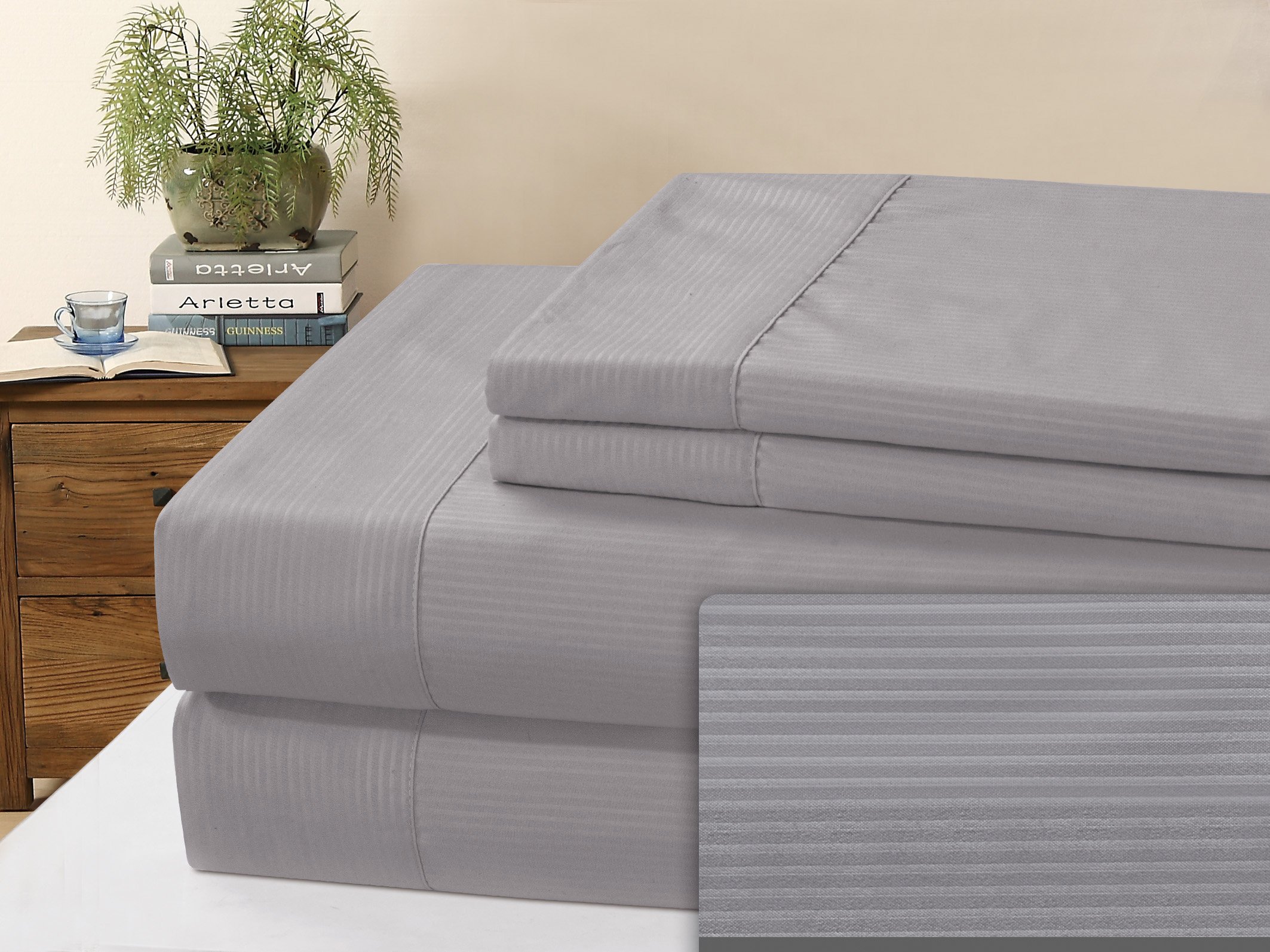 Imperial Collection Microfiber Pin Stripe Sheet Set, Twin, Stone