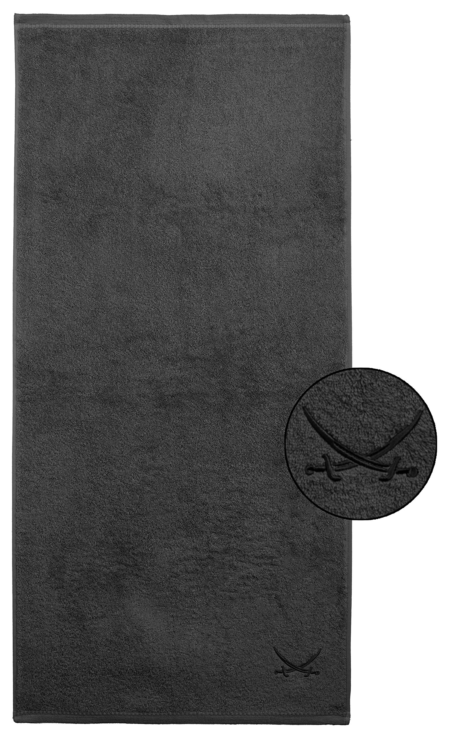 Sansibar 2er Set Duschtuch 70x140 cm – Saugstarkes Badetuch aus 100 % Baumwolle – Oeko-TEX zertifizierter Frottee – Sylt-Design mit gesticktem Säbel-Logo – Anthrazit