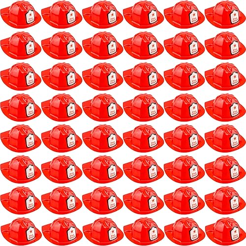 4854 90 Pcs Pack Firefighter Hats Bulk Red Fire Chief Helmets Plastic Fireman Hat for Halloween Firefighter Party