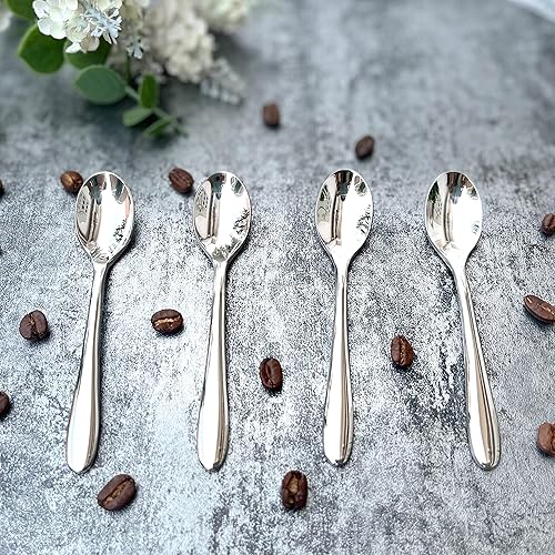 Pretty Home - Cuchara de café de 4.5 pulgadas, cuchara de té pequeña para postre de expreso, acero inoxidable 1810 (SUS 304#) grado de seguridad