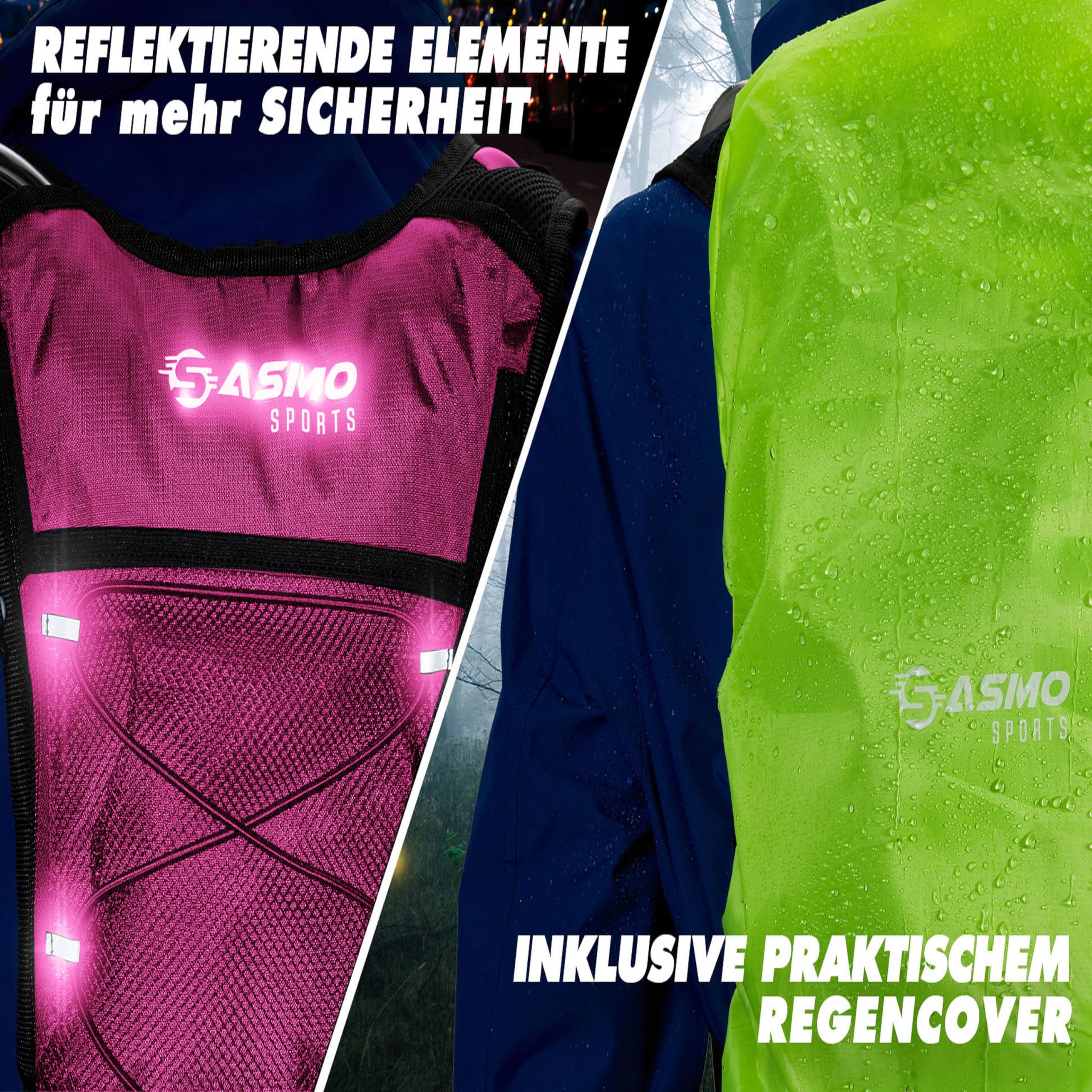 SASMO® Zaino per bere con scomparto termico, zaino da corsa, ultraleggero, 300 g, zaino da corsa, zaino da corsa, zaino da corsa, zaino da corsa, ciclismo, corsa, ciclismo e jogging