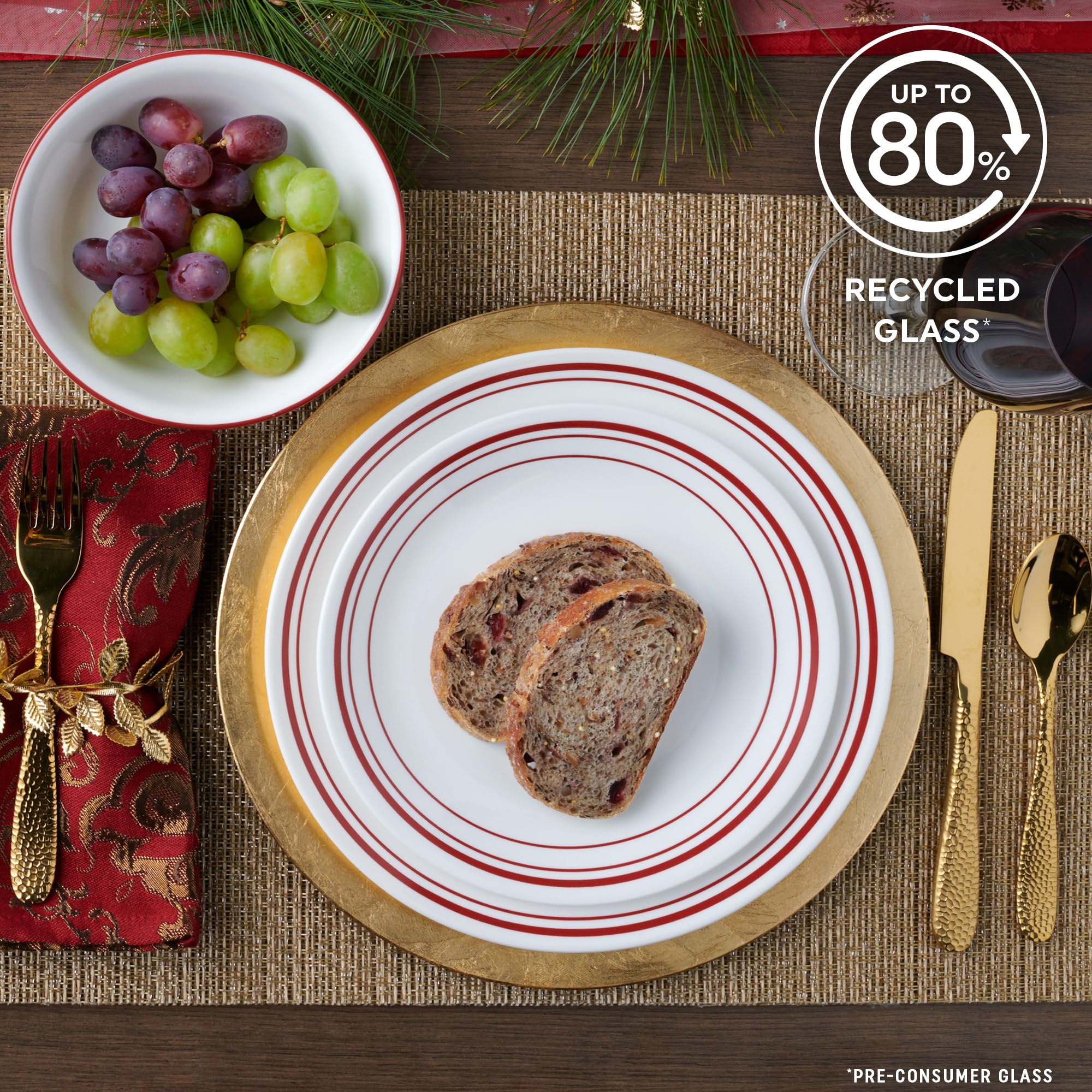 Corelle Logan 12-teiliges Geschirr-Set, Service für 4 Personen, dreilagig, splitter- und rissfest, Glasteller und Schüssel-Sets