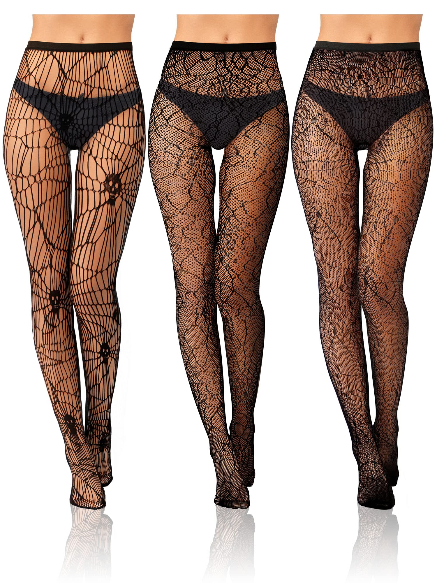 BencailorHalloween Women Fishnet Stocking Tight Skull Spider Web Legging Tight Small Hole Pattern High Pantyhose Waist Lace