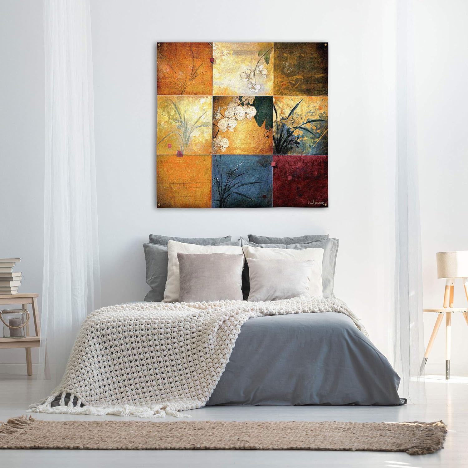 Orchid Nine Patch by Don Li-Leger | Woven Tapestry Wall Art Hanging | Abstract Asian Fusion Orchid Panels | 100% Cotton USA Size 53x53