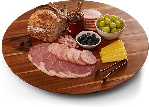 TIDITA 21 Acacia Wood Lazy Susan for Table Top - Wooden Turntable Serving Tray for Charcuterie Boards Cheese Board - Extra Large Round Lazy Susan Organizer - Kitchen Revolution for Countertop