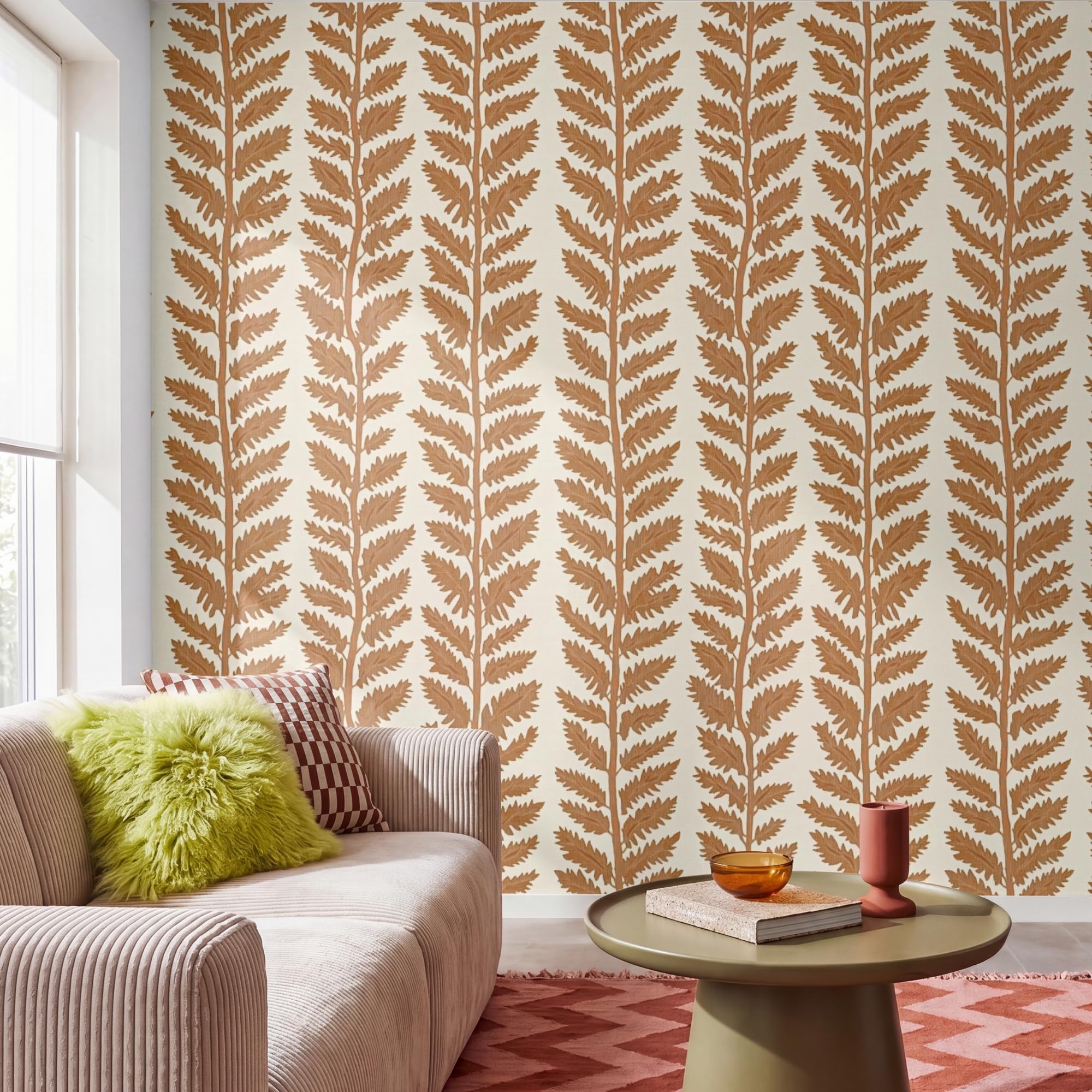 Papel Pintado Vinilico 300x300 cm Primera Calidad Papeles Pintados De Pared Pour Salon Dormitorio Decorativo Wallpaper Cocina Textura - Hojas - Ocre