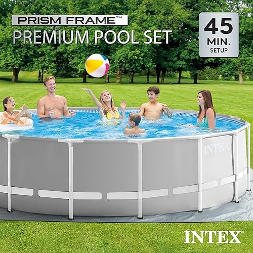 Miniatura 4 de Intex Juego de piscina con marco prisma de 15 x 48 pulgadas sobre el suelo con bomba de filtro, escalera, cubierta de piscina y kit de limpieza de