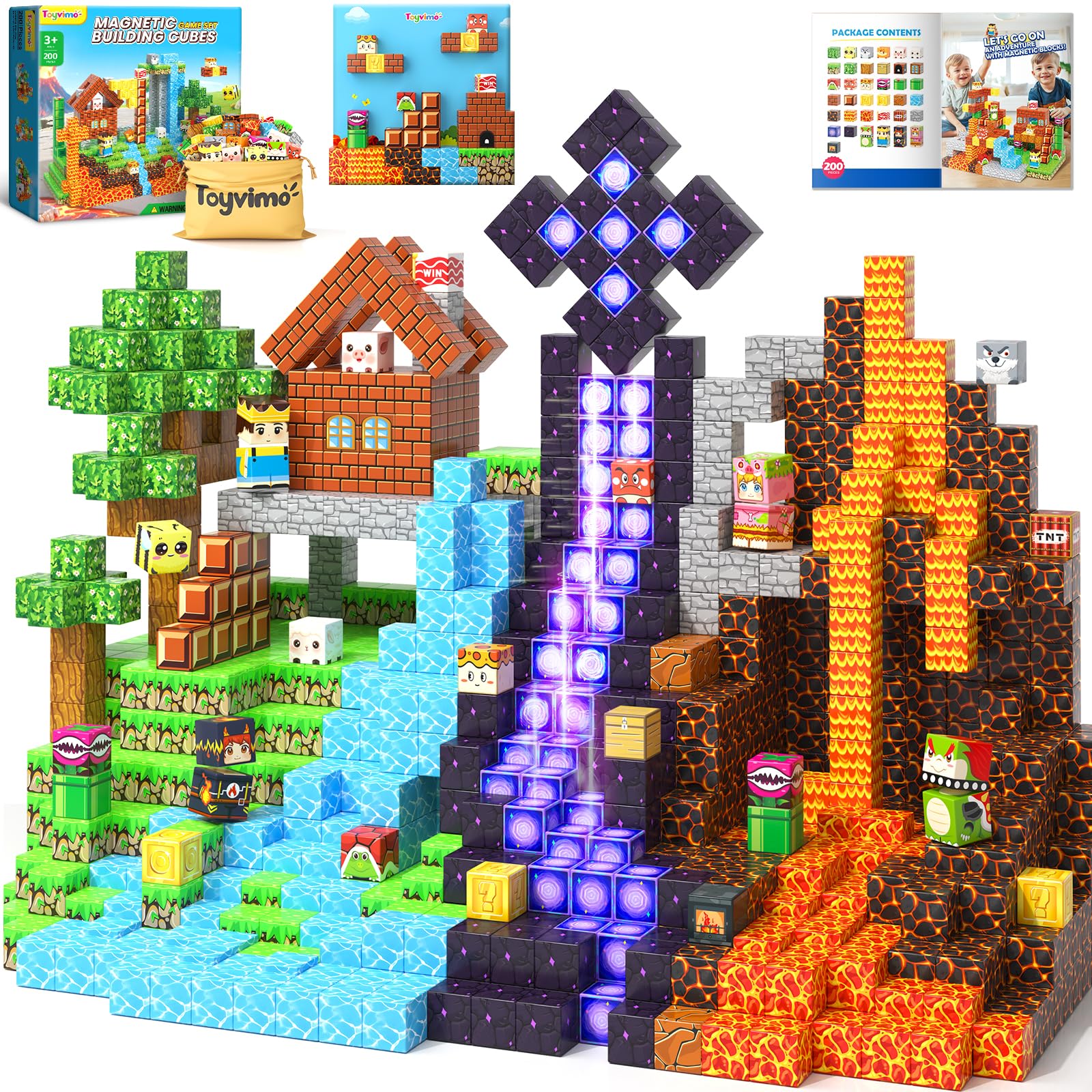 Toyvimo Magnetic Blocks (200 PCs)
