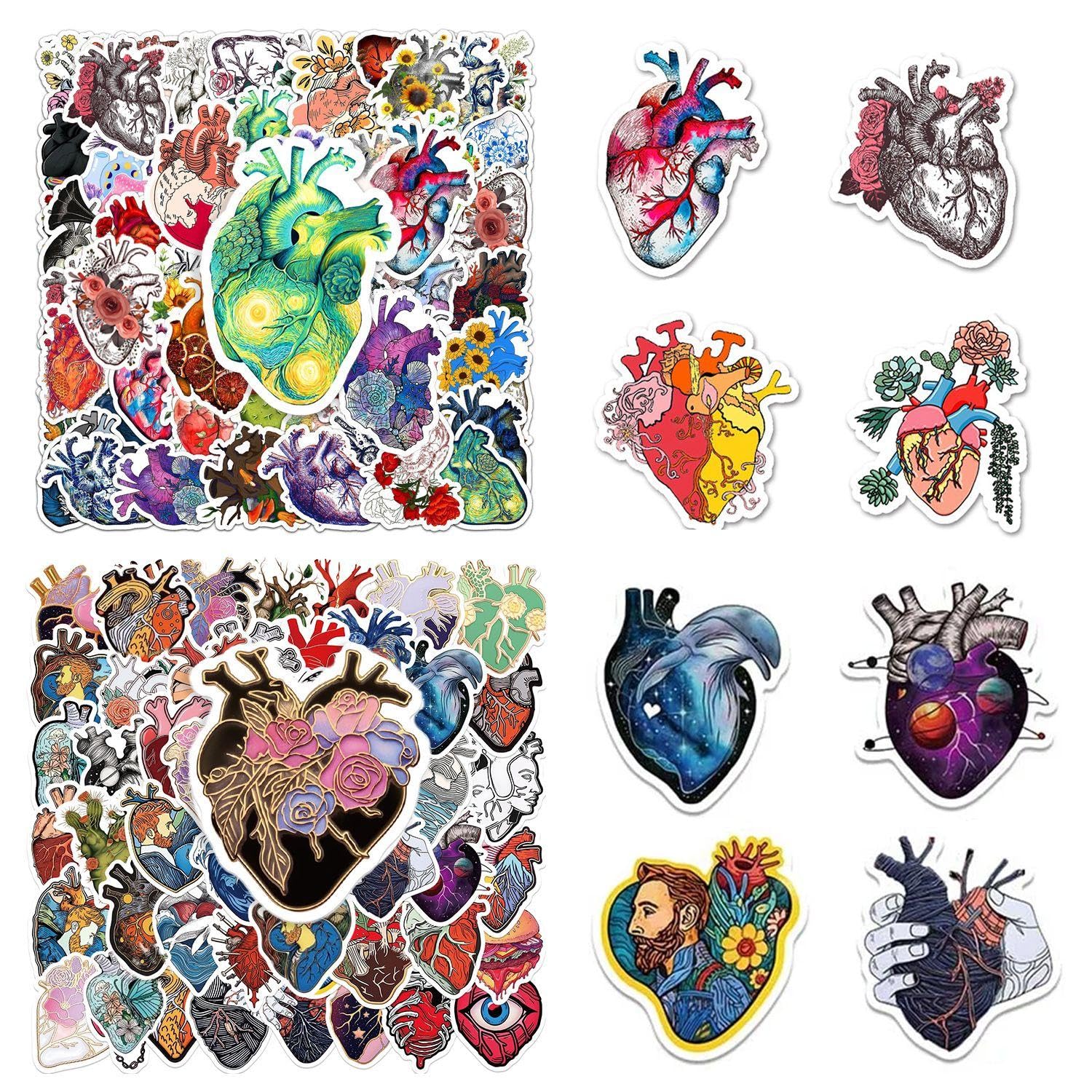 TVSVKWE 102 Cardiac Organ Stickers, Creative Personality, Fun Scrapbook Stickers, Waterproof Self-Adhesive Graffiti Stickers, Fun Gifts.