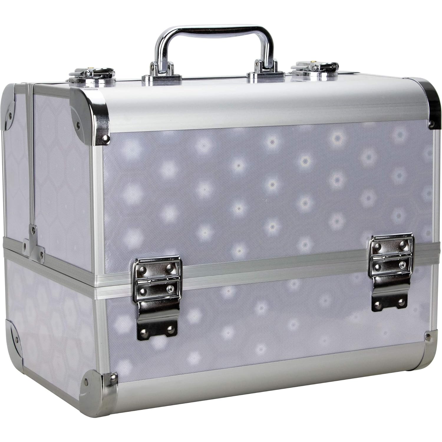 Ver Beauty Professional Makeup Artist Organizer Heavy Duty Travel Case With Four Extendable Easy Clean Trays and Personal Travel Case With Mirror - Cp003, Silver Hexa Holographic : Beauty & Personal Care