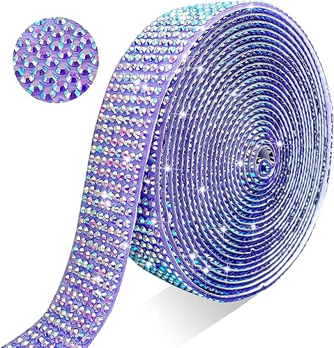GUGANEL Tiras de cristal autoadhesivas con diamantes de imitación AB de color morado profundo, cinta de diamantes de imitación de resina brillante