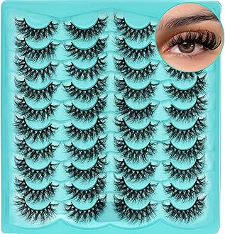 Lashes 3D Fluffy Faux Mink Eyelashes 20 Pairs Volume D Curl Super Soft Fake Eyelashes 20MM Dramatic False Lashes Fluffy Strip Lashes Wispy Mixed Eye Lashes Multipack, by Anforlin