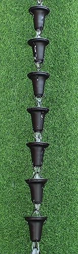 Miniatura 9 de Home - Copas acampanadas Cadena de lluvia de 8.5 pies (negro) con adaptador de canalón de perno de latón para instalación de cadena de lluvia,