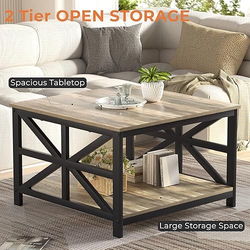 Miniatura 4 de GreenForest Mesa auxiliar con almacenamiento, mesa de centro pequeña para sala de estar, mesa de sofá cuadrada de 27.6 pulgadas, mesa central para