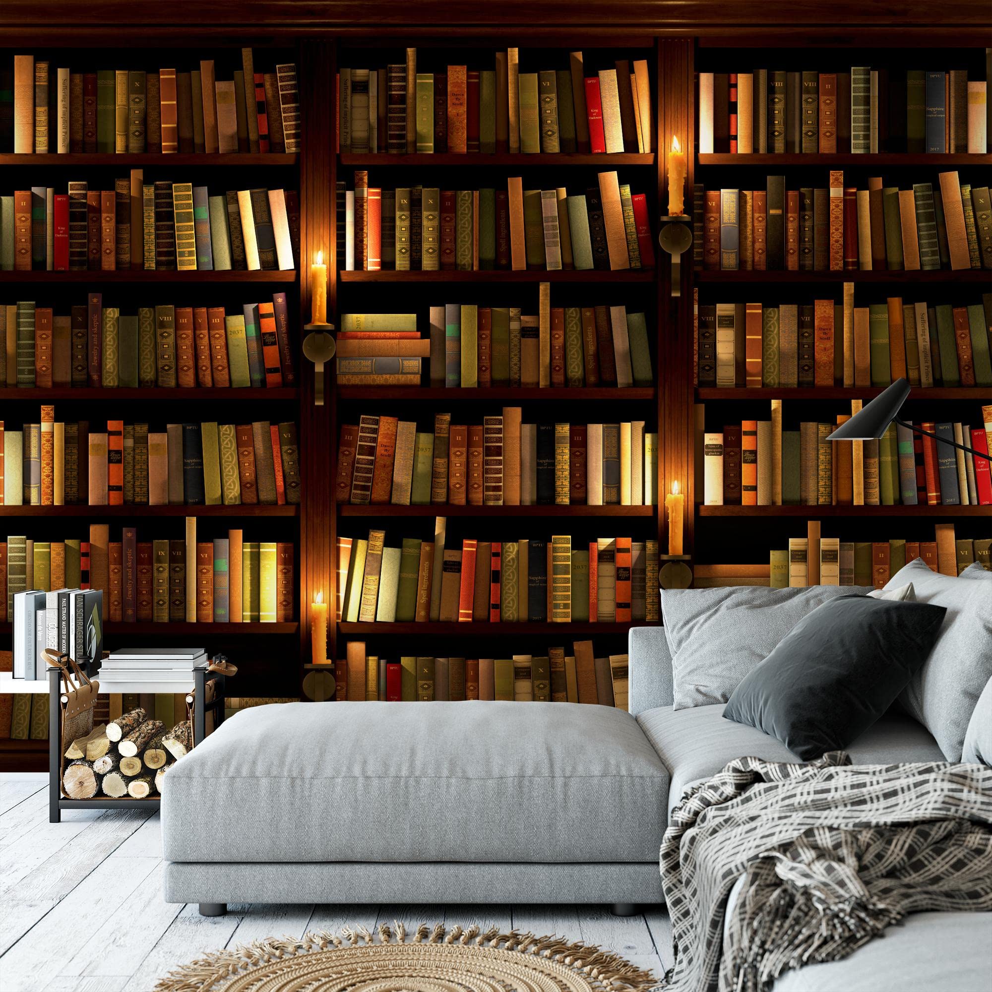 Runa Art Fototapeten 396 x 280 cm Bibliothek - Vlies Wanddekoration Wohnzimmer Schlafzimmer - Deutsche Manufaktur - Braun 9058012a