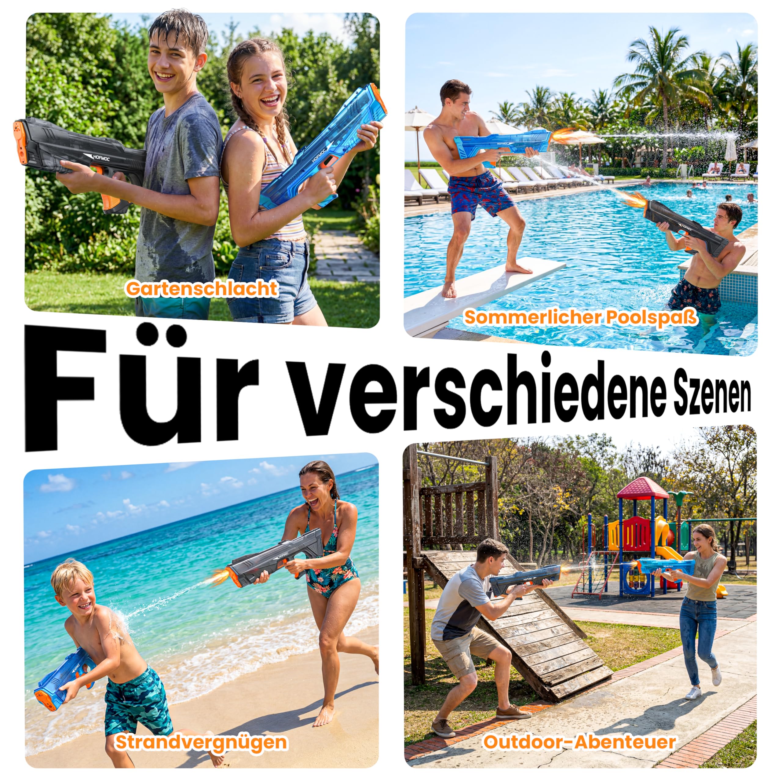 Wasserpistole Elektrisch IPX6 Wasserdicht 8-10m Reichweite 2er-Pack mit LED-Leuchten