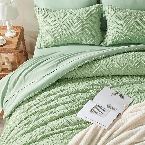 Miniatura 3 de SunStyle Home Juego de edredón tamaño Queen, edredón alternativo ligero de 3 piezas, suave y reversible, para todas las estaciones (verdeverde