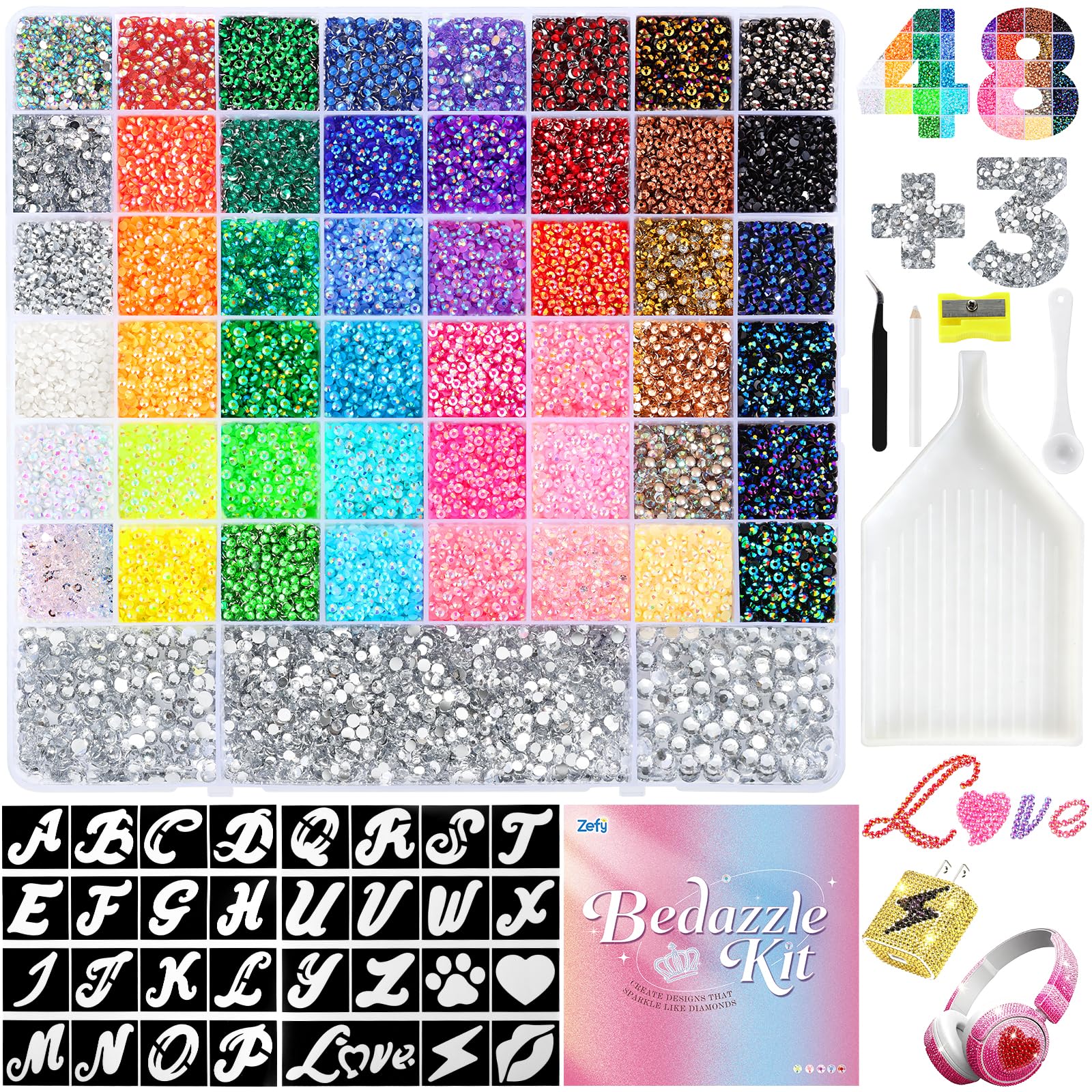 Zefy 56000 Pcs 48 Colors 3 mm Resin Jelly Rhinestones for Bedazzle
