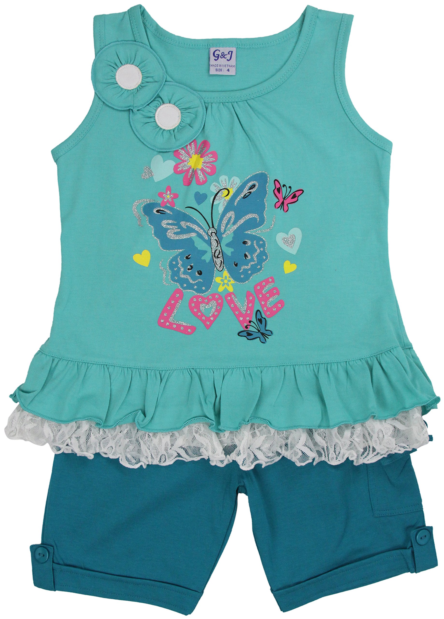 ToBeInStyle Girl's Two Piece Summer Set Cute Tee Top and Matching Shorts Adorable Outfit