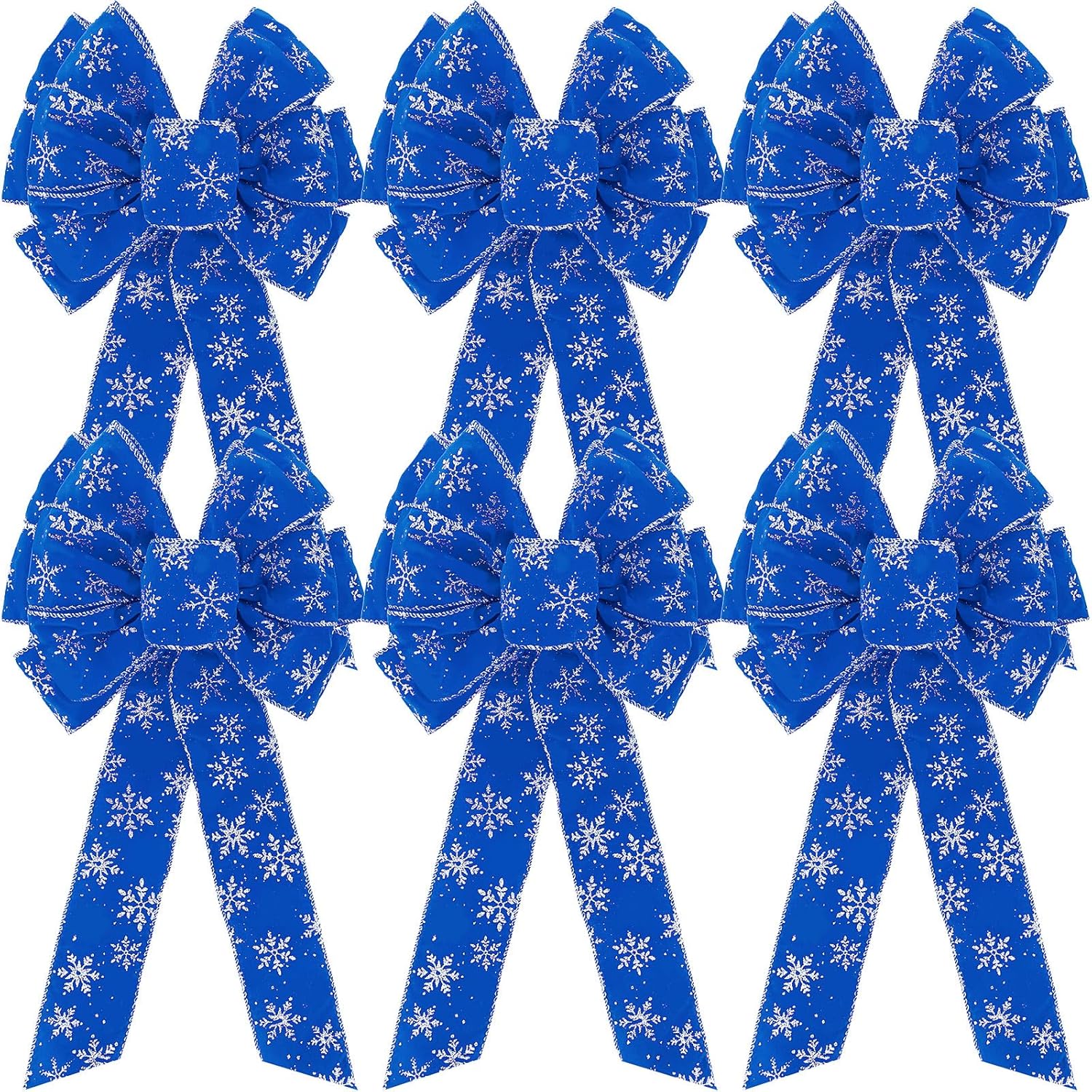 6 Pcs Large Christmas Bow with Golden Snowflake 10 x 20