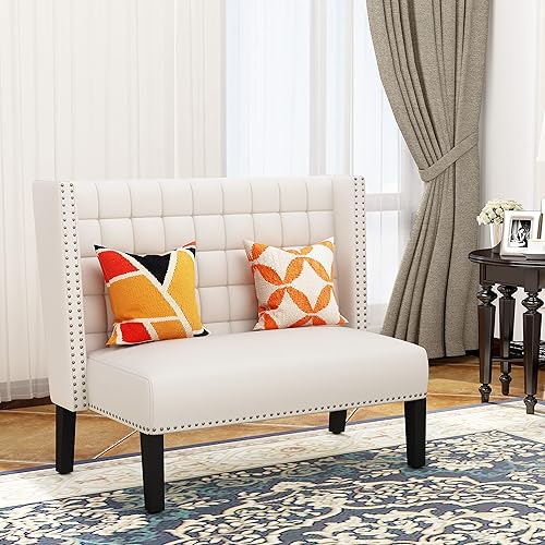 Miniatura 4 de Sofá de dos plazas pequeño y moderno de 46 pulgadas, sofá de 2 plazas, sofá de dos plazas, banco de comedor con ribete de cabeza de clavos, sofás de
