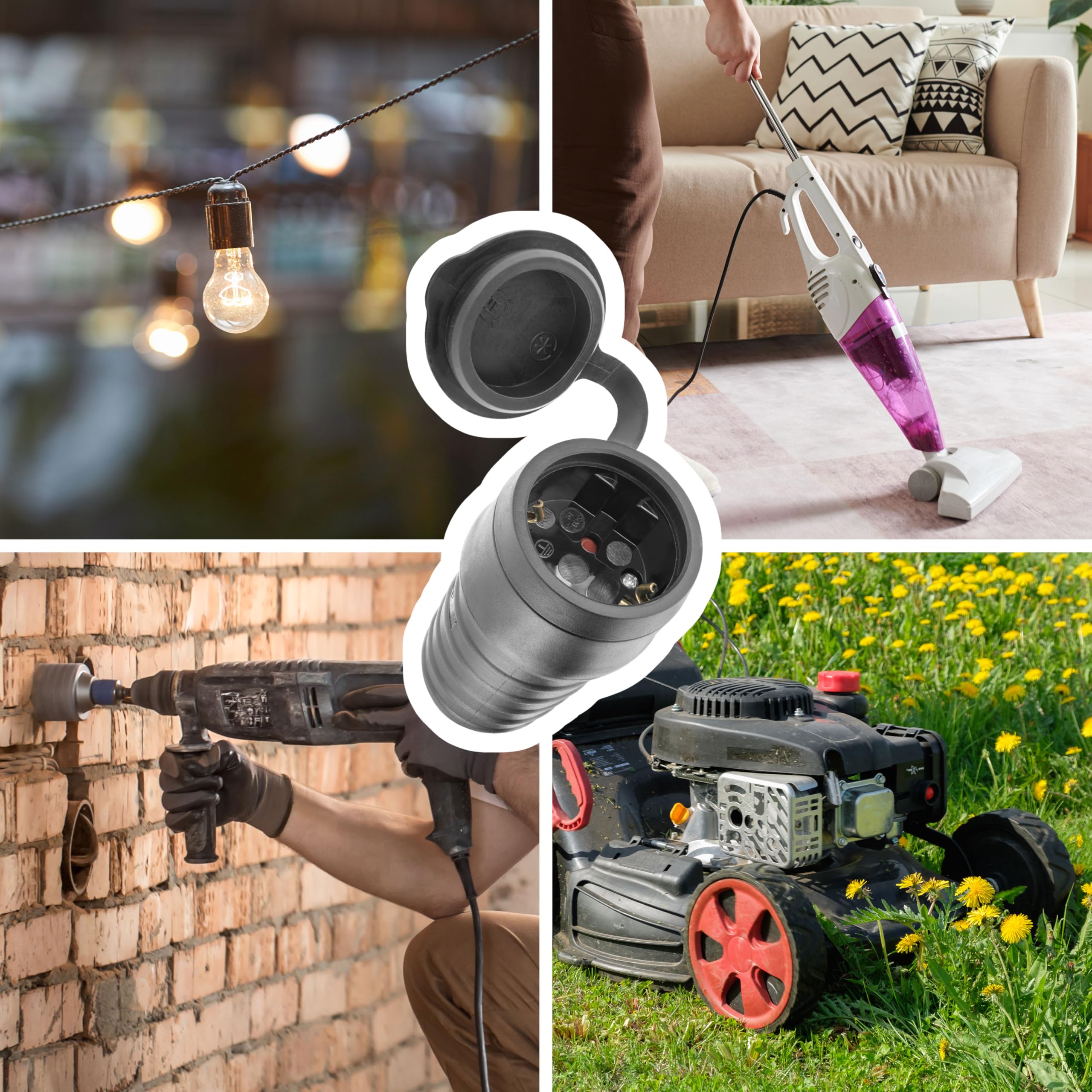 Poppstar 3x gumowe gniazdko z klapką ochronną, (2-biegunowe, 230V, 16A, IP44), wodoodporne, do użytku zewnętrznego, czarne