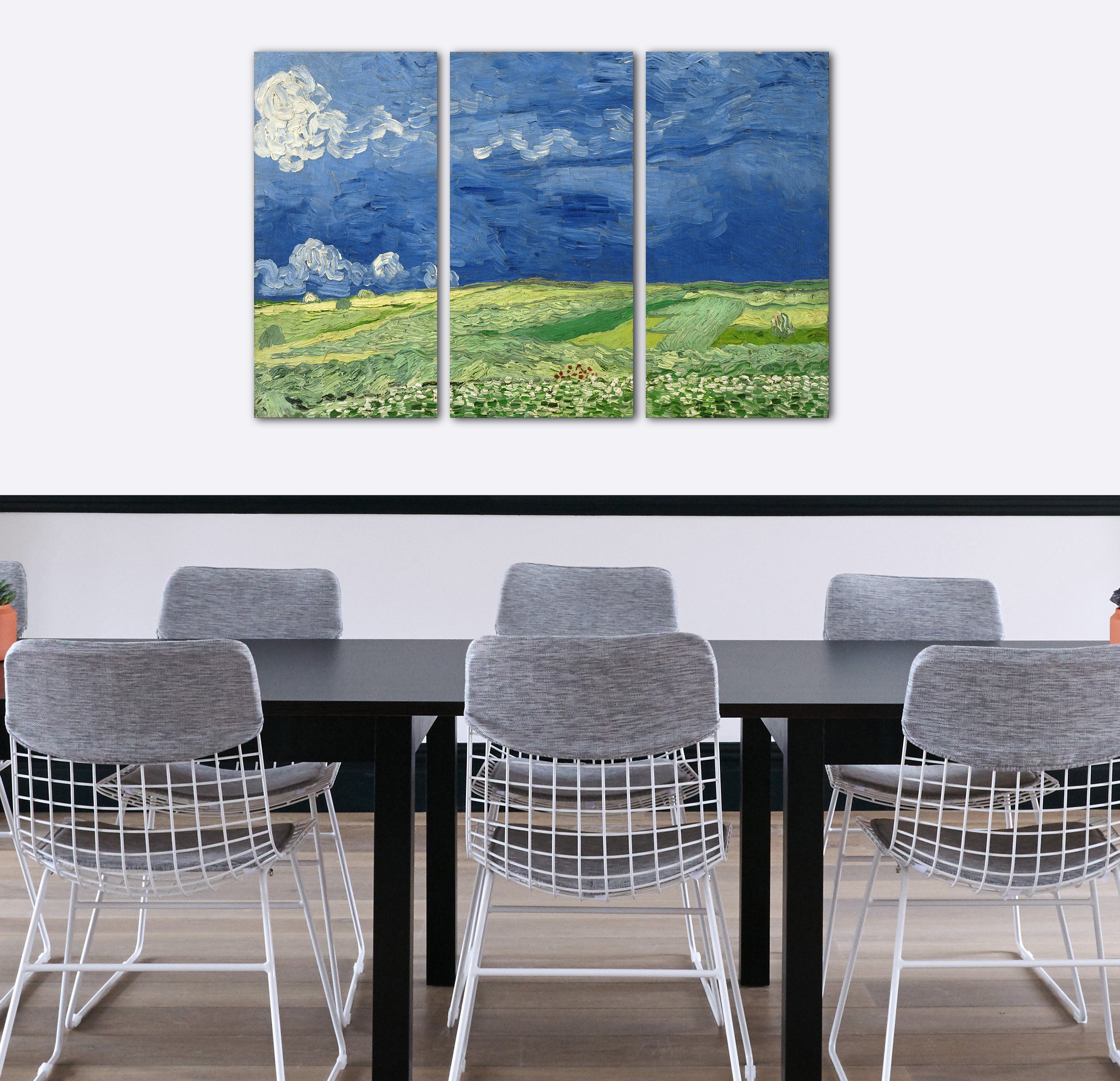 Printed Paintings Leinwand 3-teilig(120x80cm): Vincent Van Gogh - Weizenfeld unter Gewitterwolken