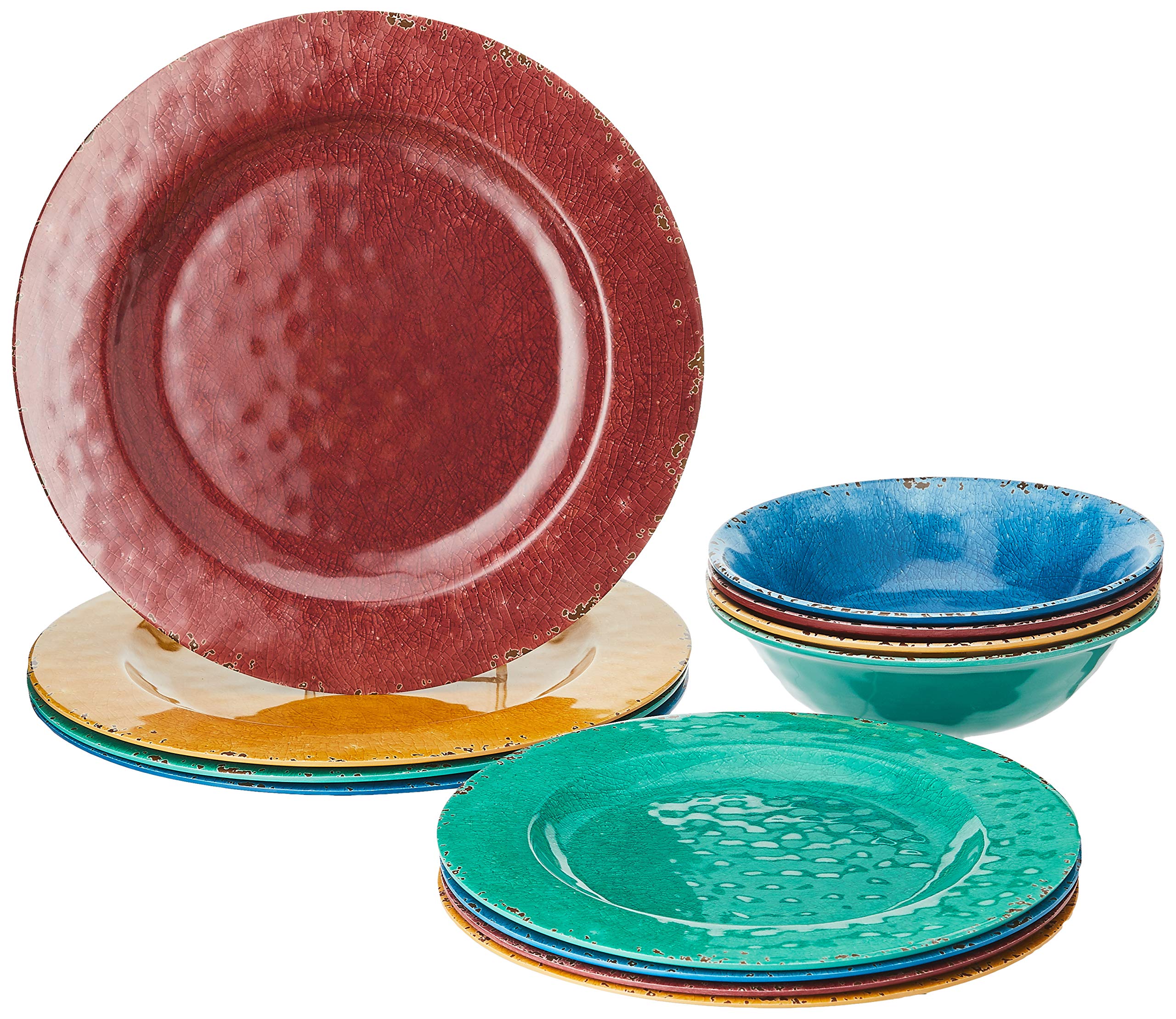 Gibson Home Mauna Round Melamine Dinnerware Set, Service for 4 (12pc), Assorted