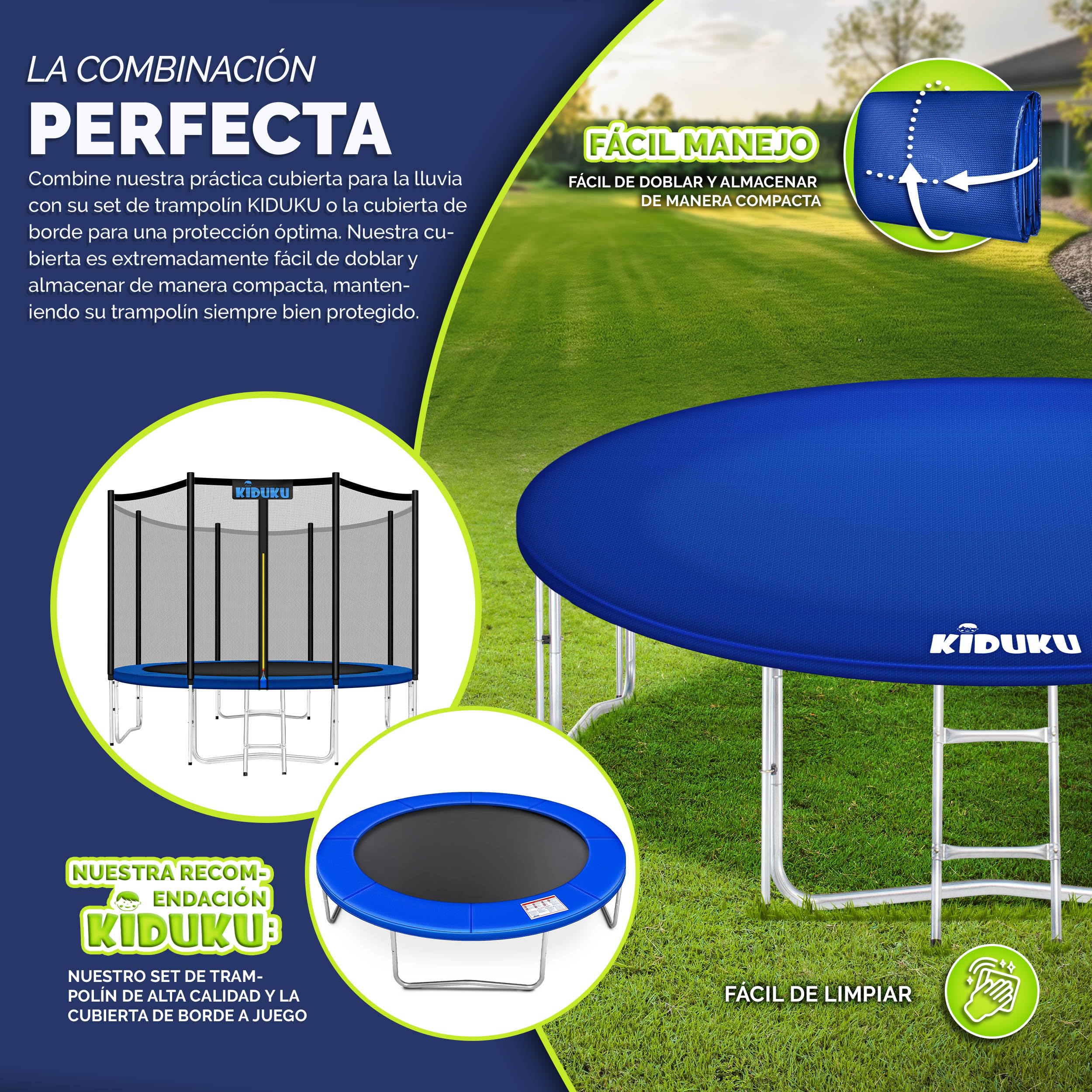 KIDUKU Funda Protectora para Cama Elástica 244-427 cm | Cubierta de Protección para Trampolín | Impermeable, Anti-Desgarros y Resistente a Rayos UVA