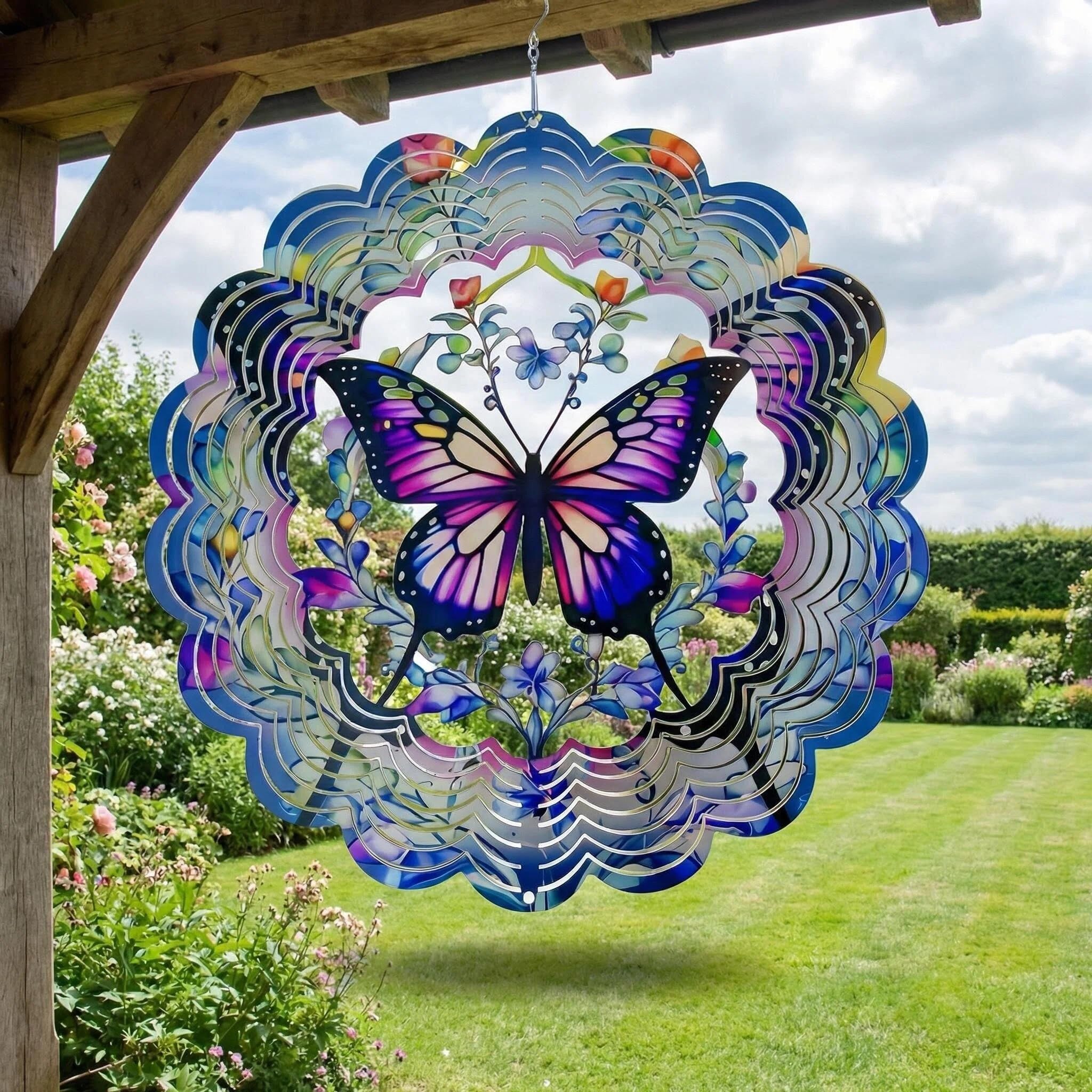 Butterfly Hanging Wind Spinner, 3D Metal Wind Spinner for Outdoor & Indoor Decor, Wind Spinners for Garden, Garden Wind Spinners for Yard Patio Butterfly Garden Ornament
