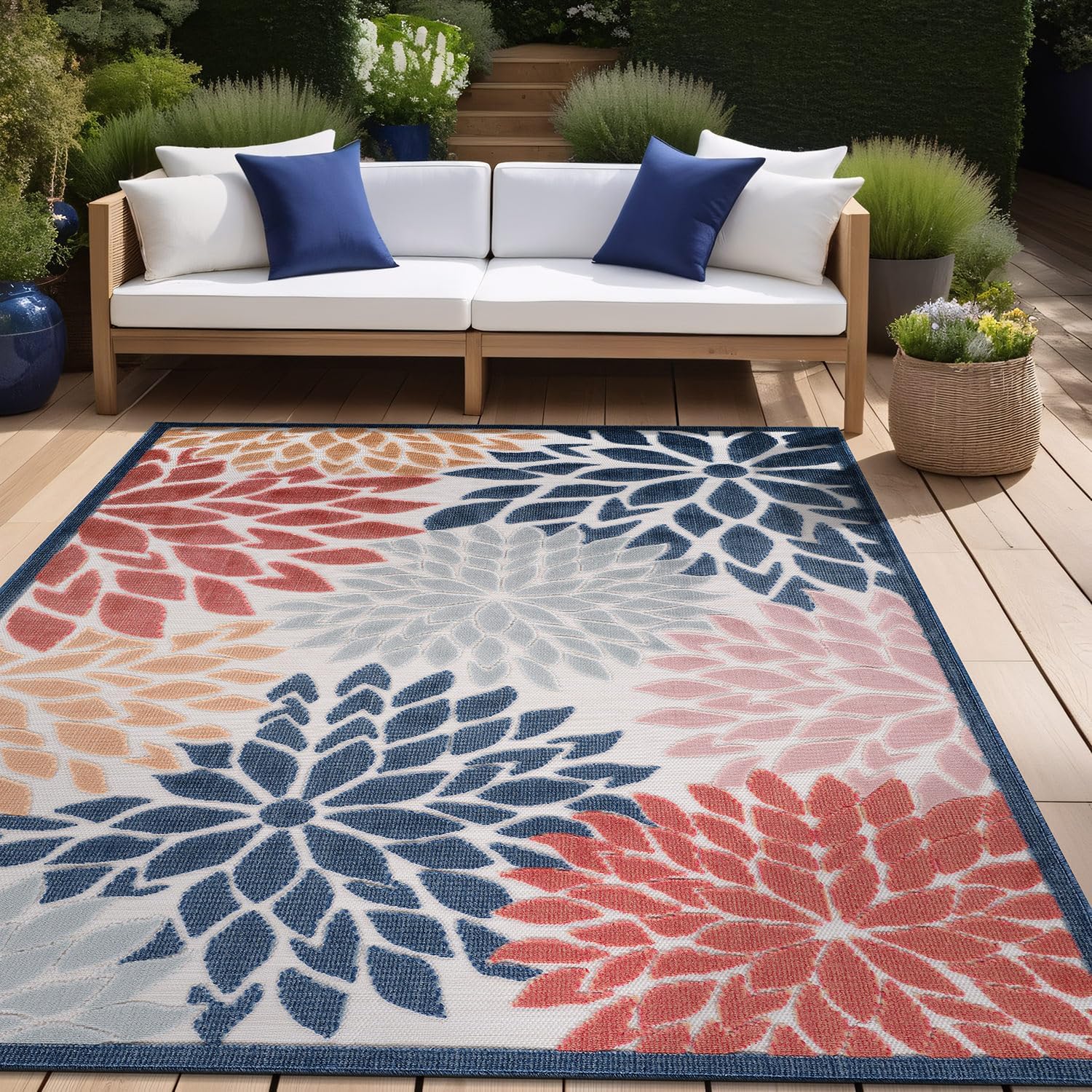 Beverly Rug Outdoor Rug 8x10 Modern Floral Tropical Area Rugs for Indoor and Outdoor Patio Easy to Clean Non Shedding Living Room Porch Garden Washable Outside Carpet (8 x 10 Multicolor)
