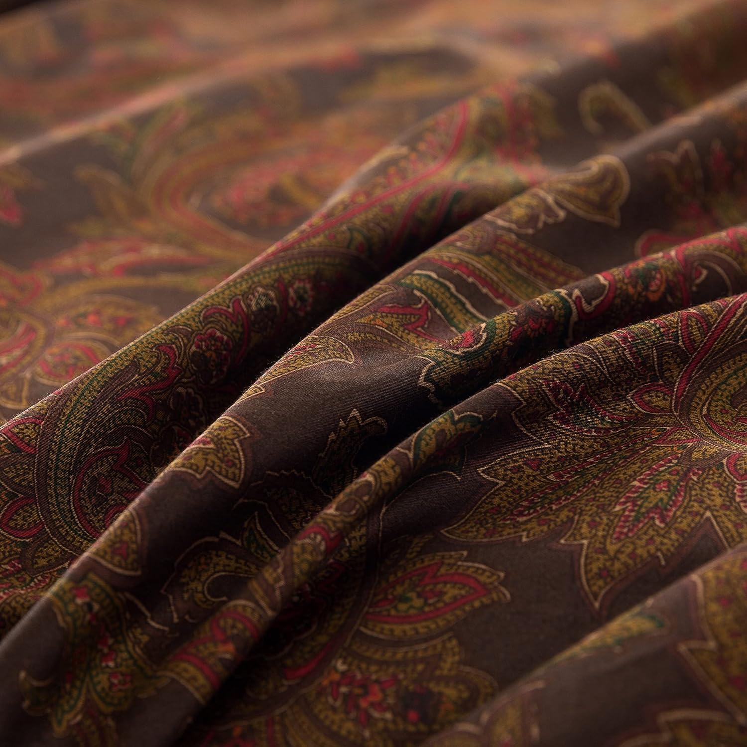 Classical Paisley Duvet Cover 3pc Set Bohemian Bedding Boteh Damask Medallion 400TC Egyptian Cotton Sateen Luxury European Traditional Boho Style Bed Linen (Deep Autumn, Queen)